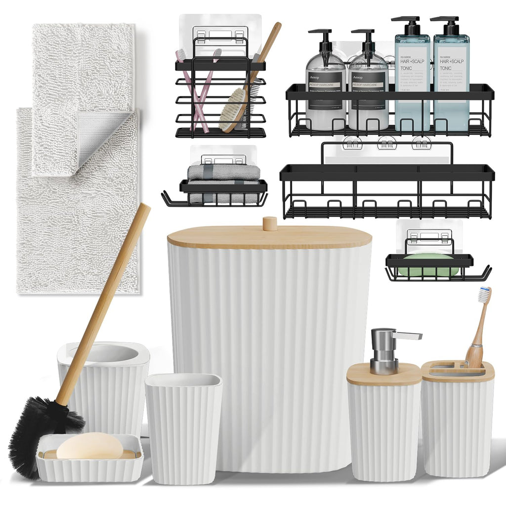 Clara Clark Bathroom Set - Sage Green Bathroom Accessories Set, 6PC Bathroom Accessory Set, Bathroom Sets with Toilet Brush, Trash Can & Soap Dispenser