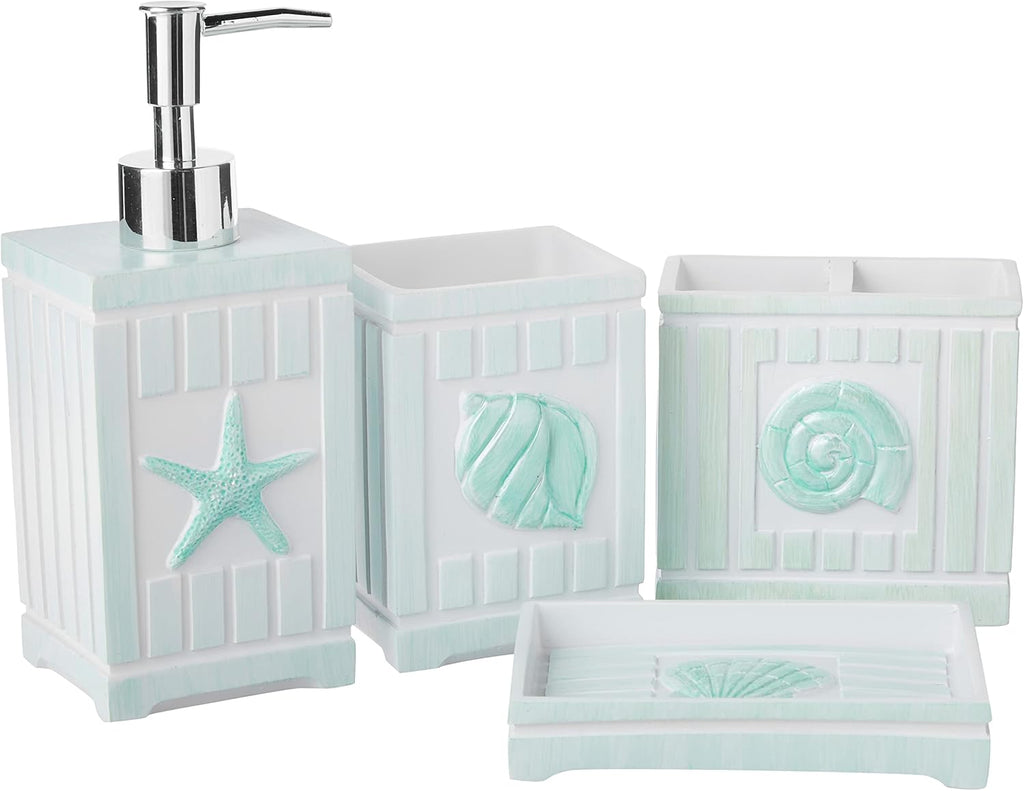 Sweet Home Collection 4-Piece Beach Life Modern Bathroom Accessory Set Bath Shower Tub Decor