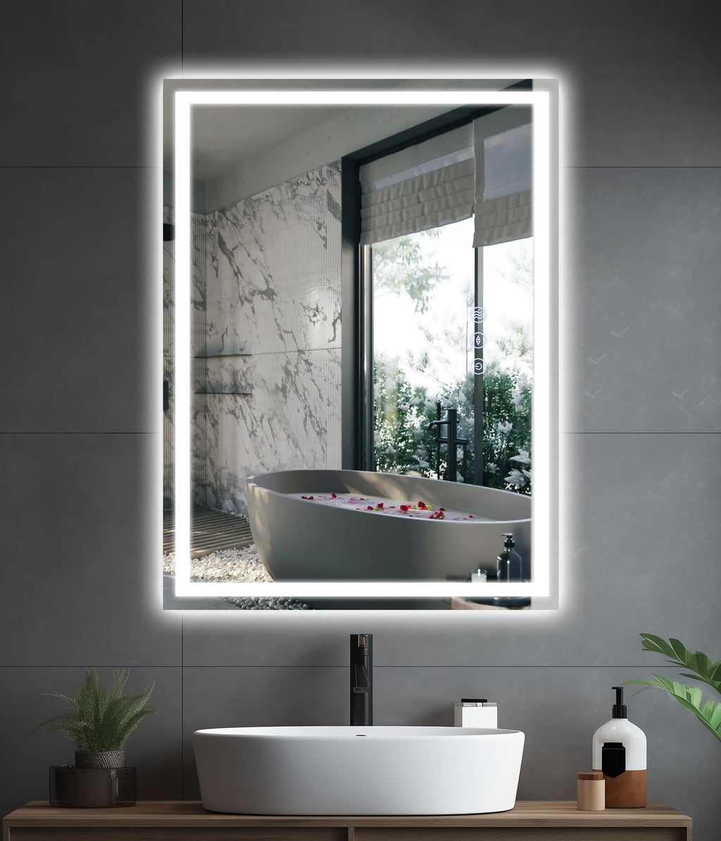 28x20 inches LED Bathroom Mirror Anti Fog Adjustable Brightness Backlit Front Lit Lighting Wall Mounted Vanity Mirror with Memory Function Shatter-Proof Tempered Glass Lighted Mirror