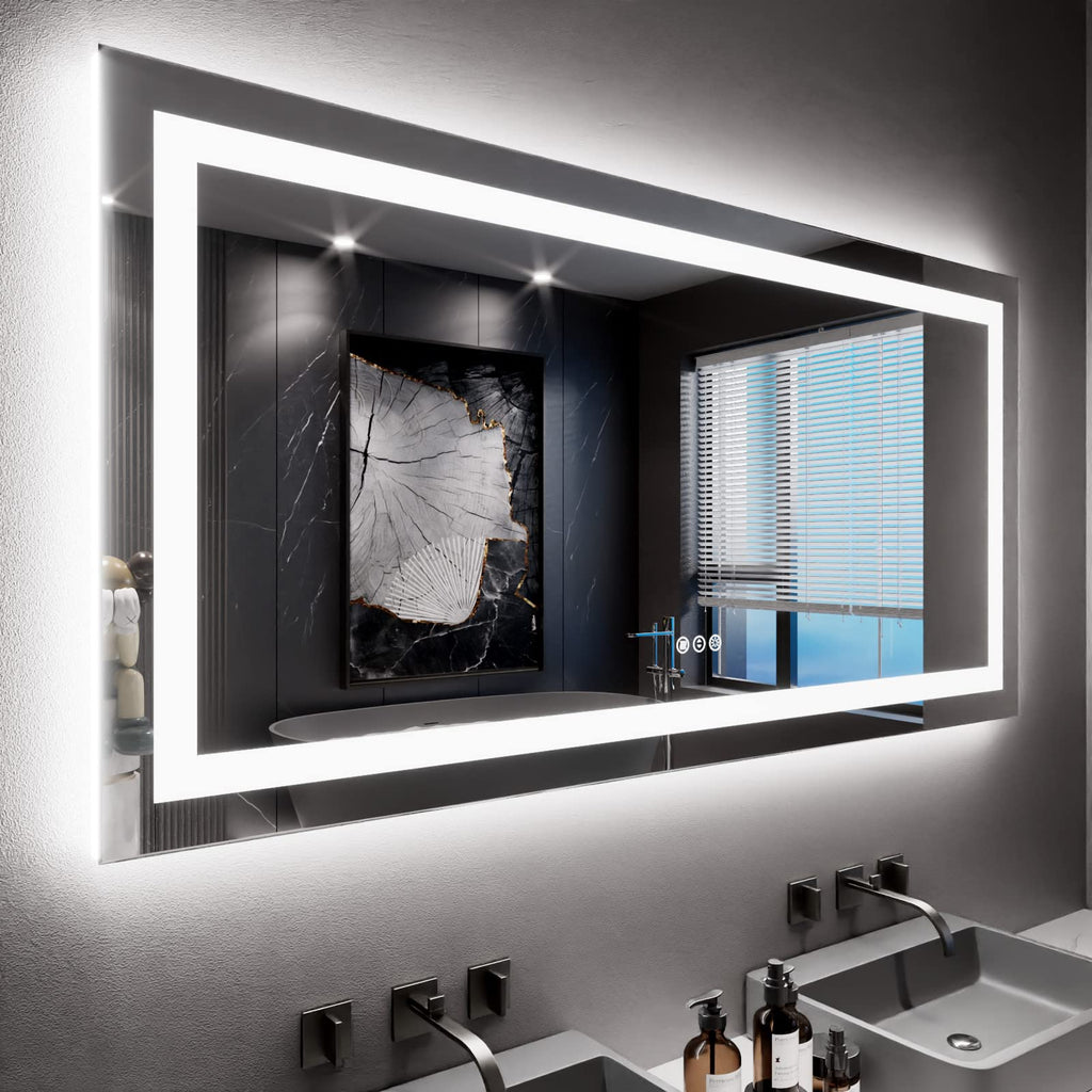 24×32 Front & Backlit LED Bathroom Vanity Mirror, Dimmable Anti-Fog Wall Mirror with Memory Shatterproof Tempered Glass ETL Listed