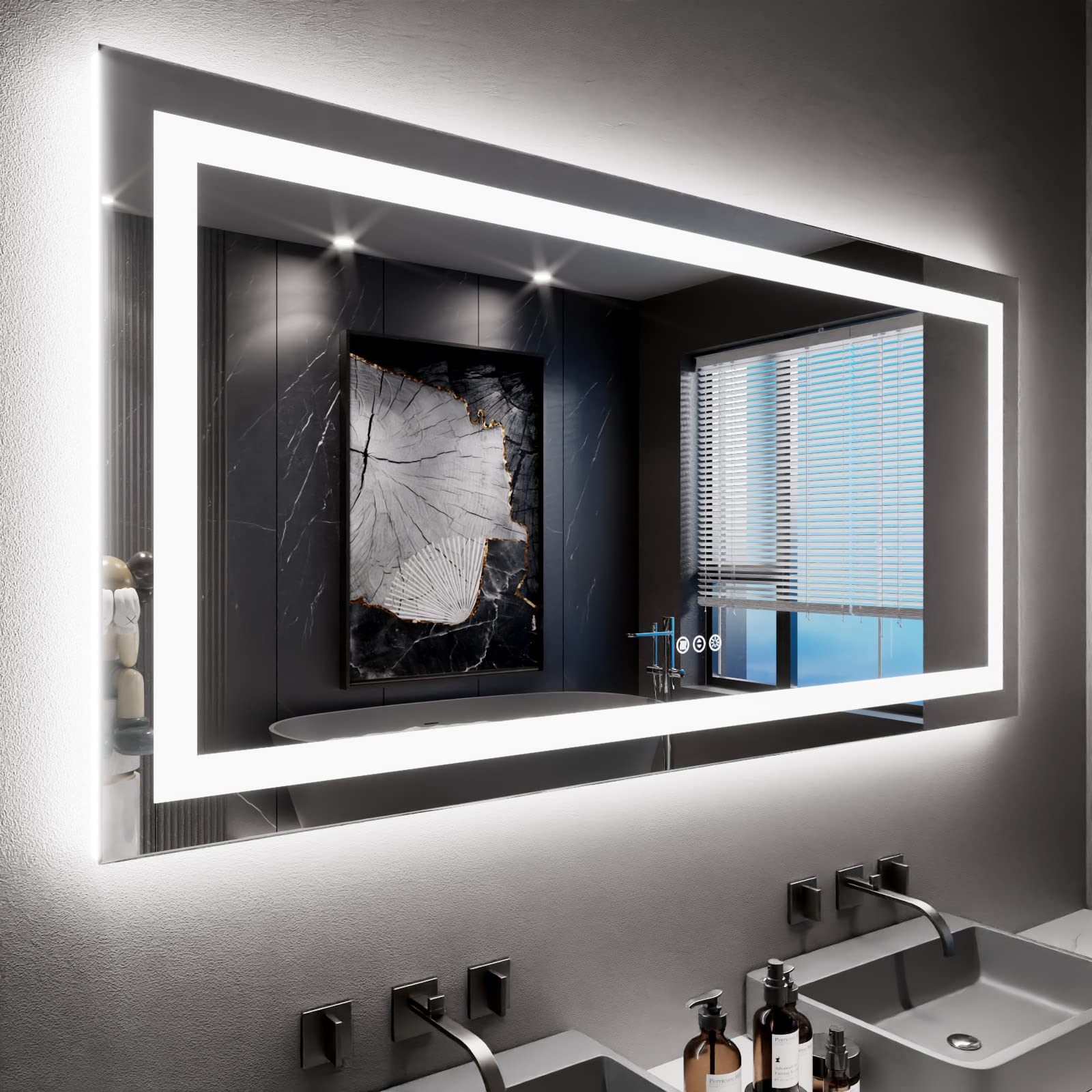 24×32 Front & Backlit LED Bathroom Vanity Mirror, Dimmable Anti-Fog Wall Mirror with Memory Shatterproof Tempered Glass ETL Listed