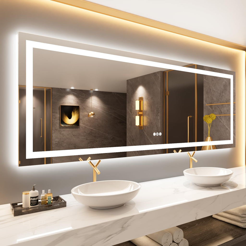 24×32 Front & Backlit LED Bathroom Vanity Mirror, Dimmable Anti-Fog Wall Mirror with Memory Shatterproof Tempered Glass ETL Listed