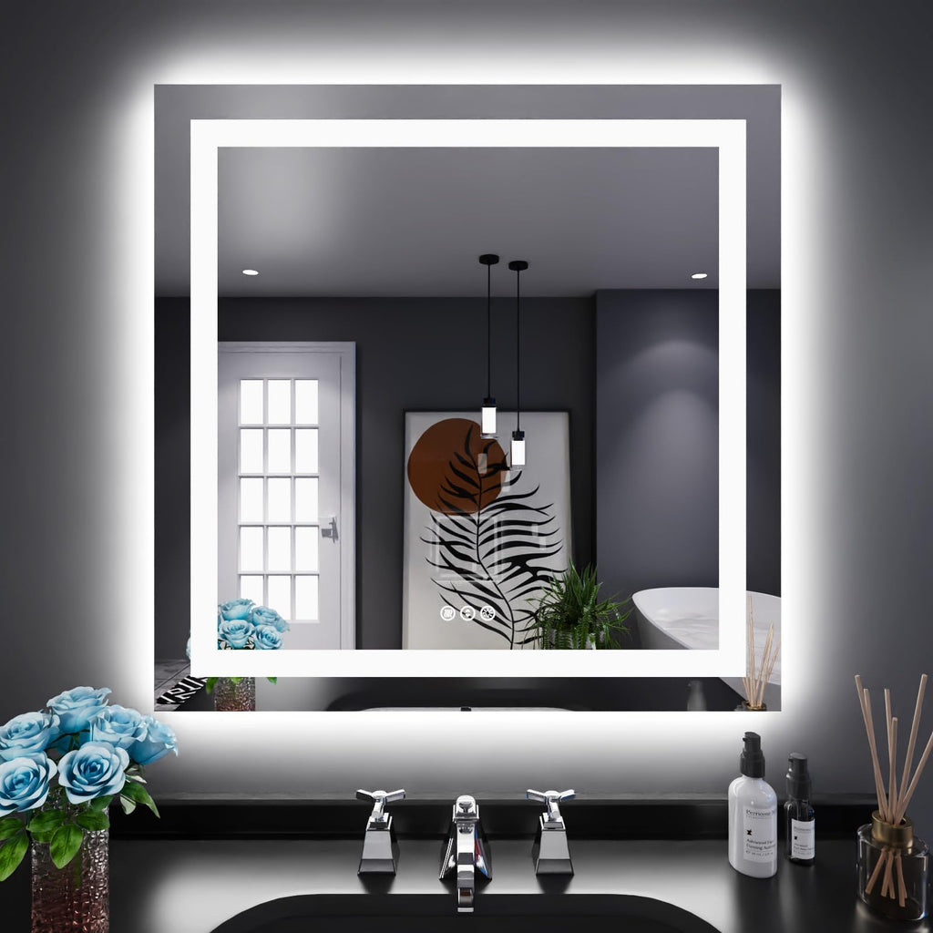 24×32 Front & Backlit LED Bathroom Vanity Mirror, Dimmable Anti-Fog Wall Mirror with Memory Shatterproof Tempered Glass ETL Listed