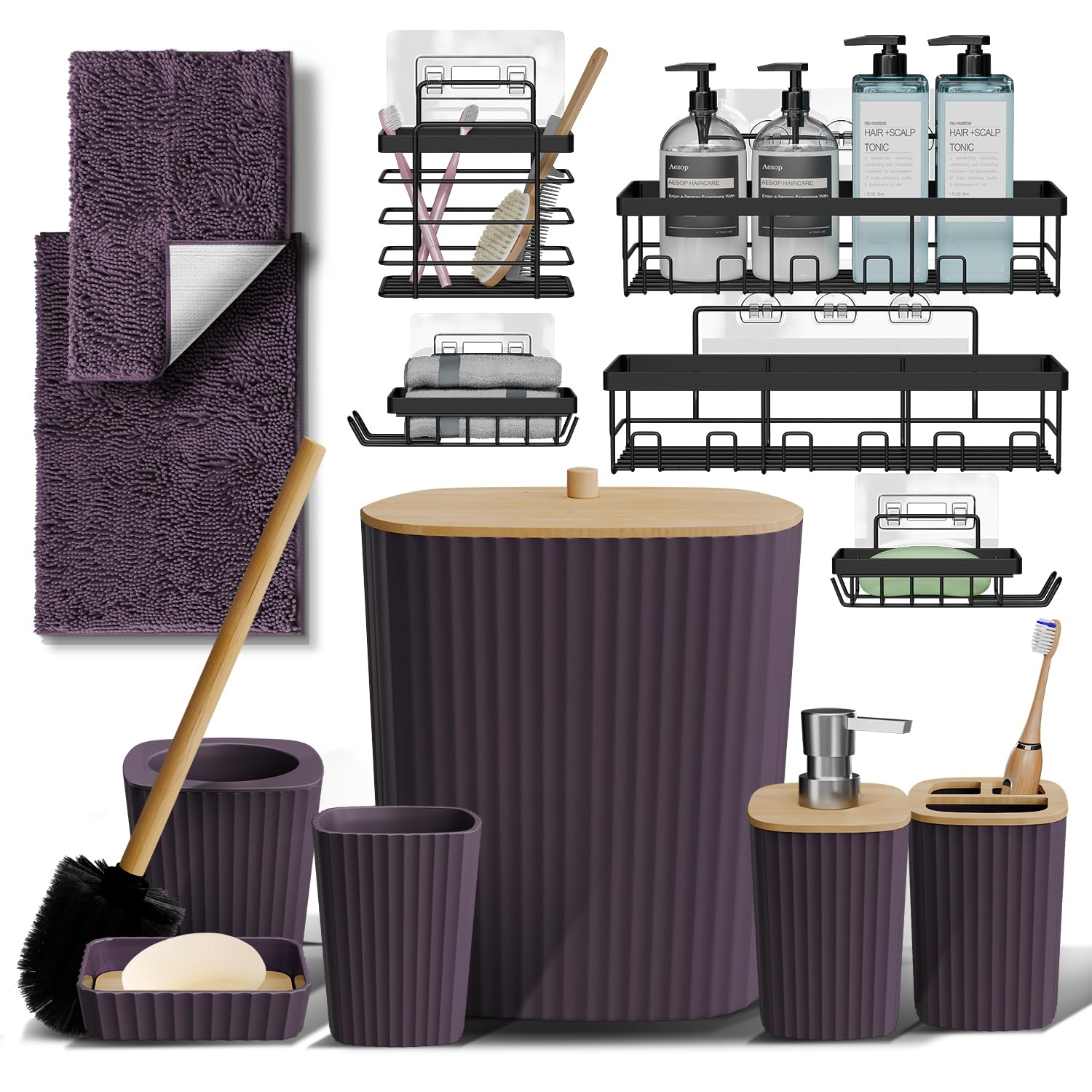 Clara Clark Bathroom Set - Sage Green Bathroom Accessories Set, 6PC Bathroom Accessory Set, Bathroom Sets with Toilet Brush, Trash Can & Soap Dispenser