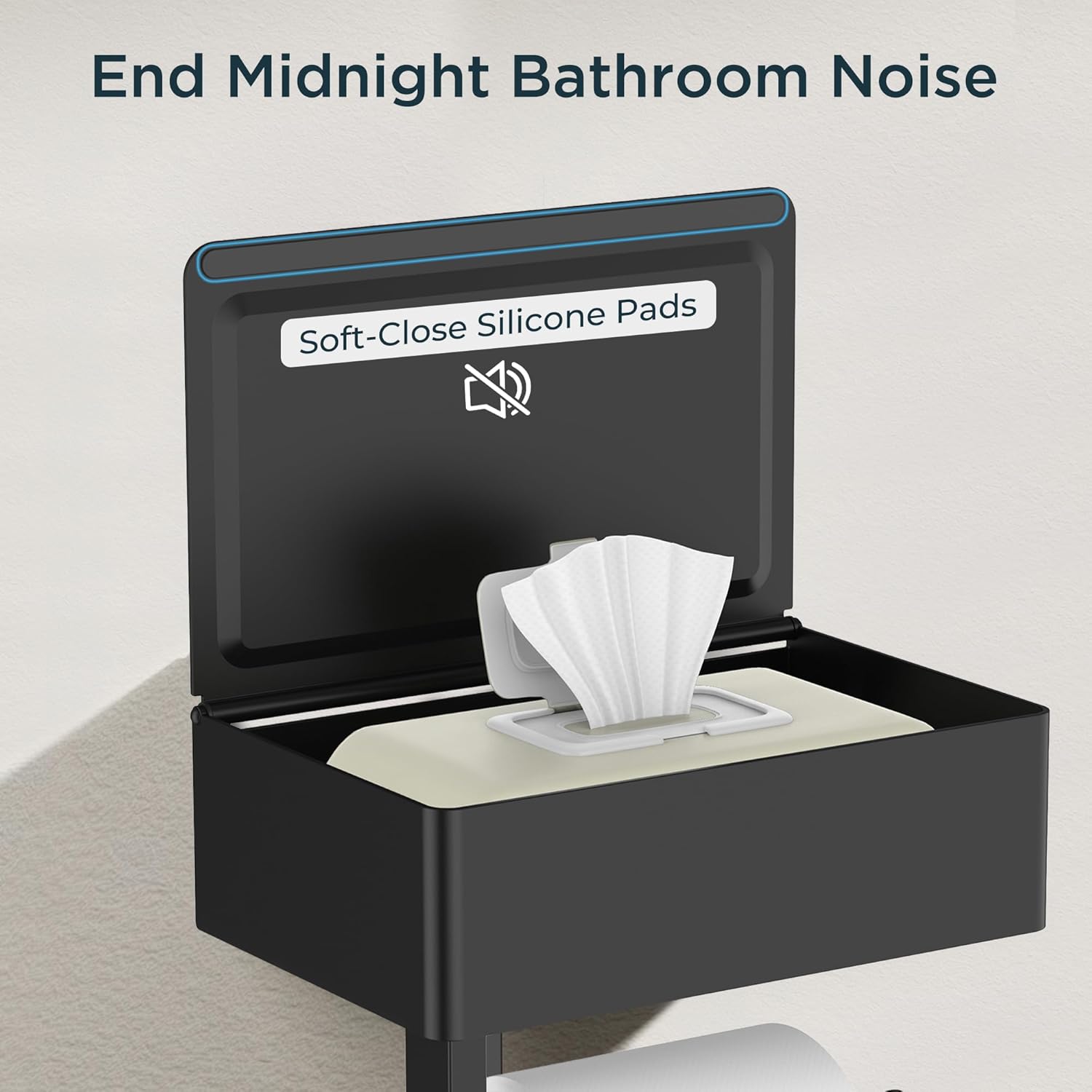 FORIOUS Toilet Paper Holder with Shelf, Sanitary Napkin Receptacle Tampon Holder, Wall Mount Toilet Paper Holder with Storage, Flushable Wipes Dispenser Fits for Bathroom Commercial(1, Matte Black)