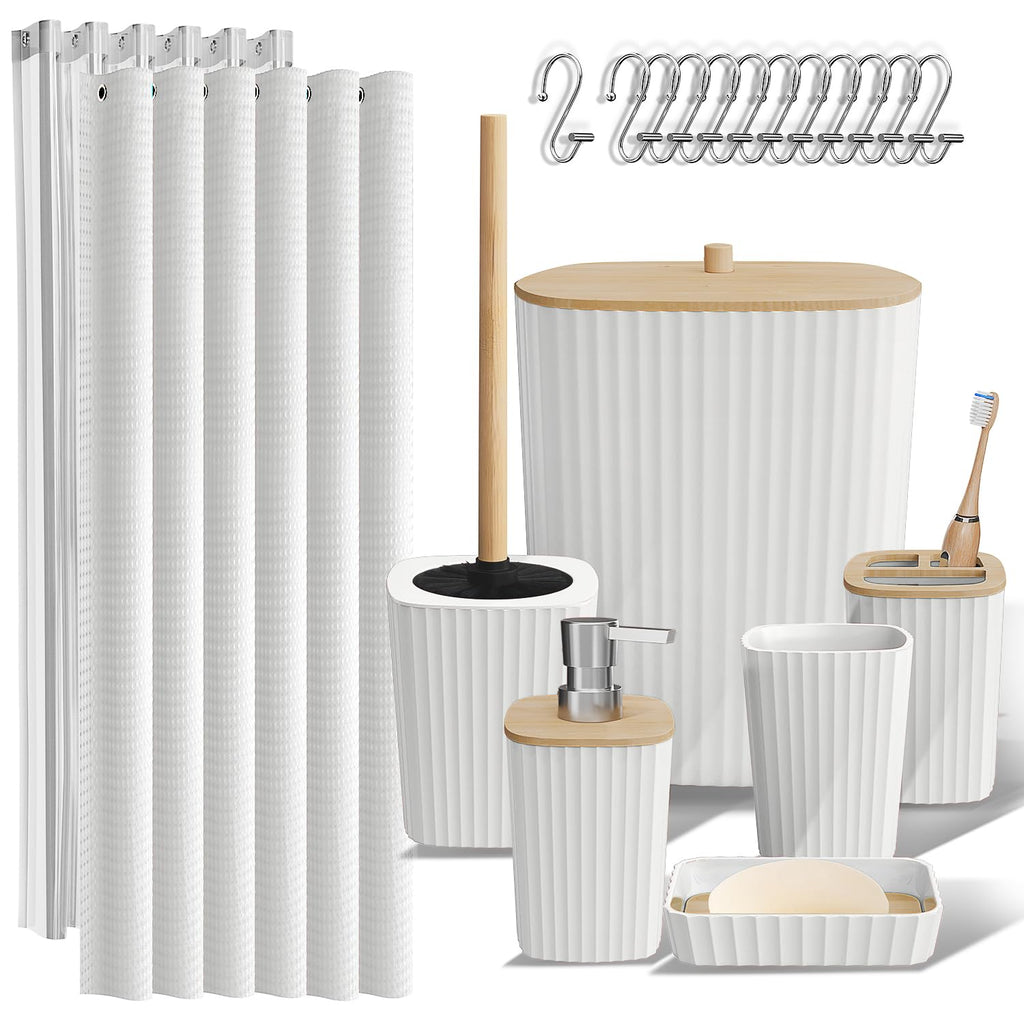 Clara Clark Bathroom Accessories Set - Bathroom Set, Bathroom Accessory Set, Shower Curtain Set, Toilet Brush, Trash Can & Soap Dispenser - Navy - 20PC