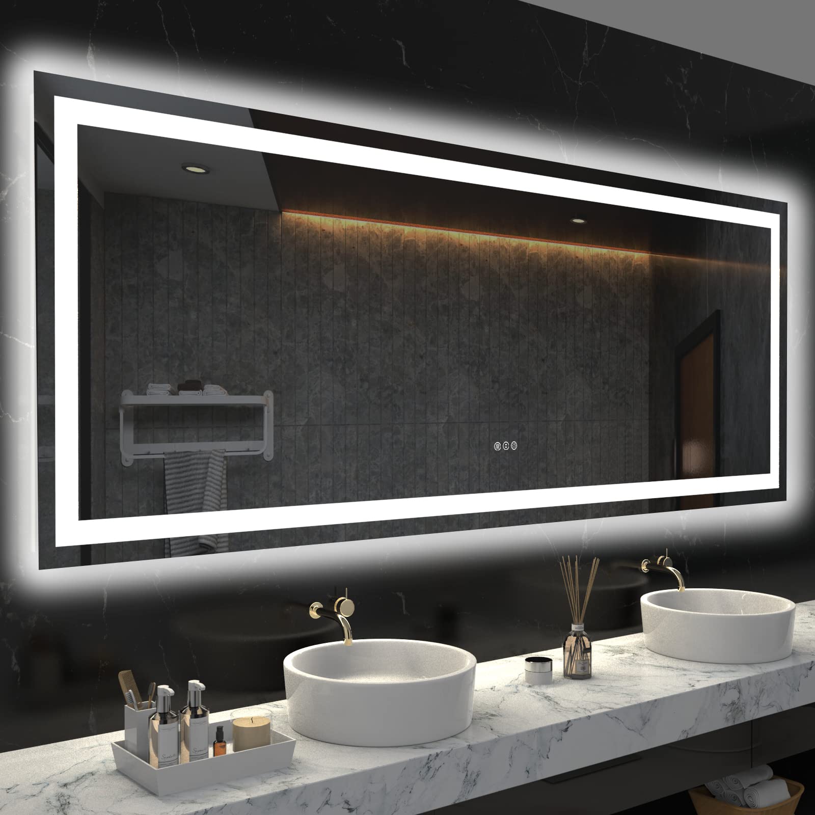 24×32 Front & Backlit LED Bathroom Vanity Mirror, Dimmable Anti-Fog Wall Mirror with Memory Shatterproof Tempered Glass ETL Listed