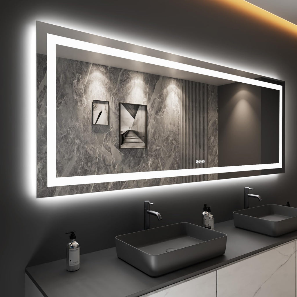 24×32 Front & Backlit LED Bathroom Vanity Mirror, Dimmable Anti-Fog Wall Mirror with Memory Shatterproof Tempered Glass ETL Listed
