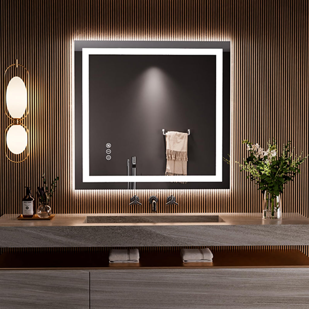 24×32 Front & Backlit LED Bathroom Vanity Mirror, Dimmable Anti-Fog Wall Mirror with Memory Shatterproof Tempered Glass ETL Listed