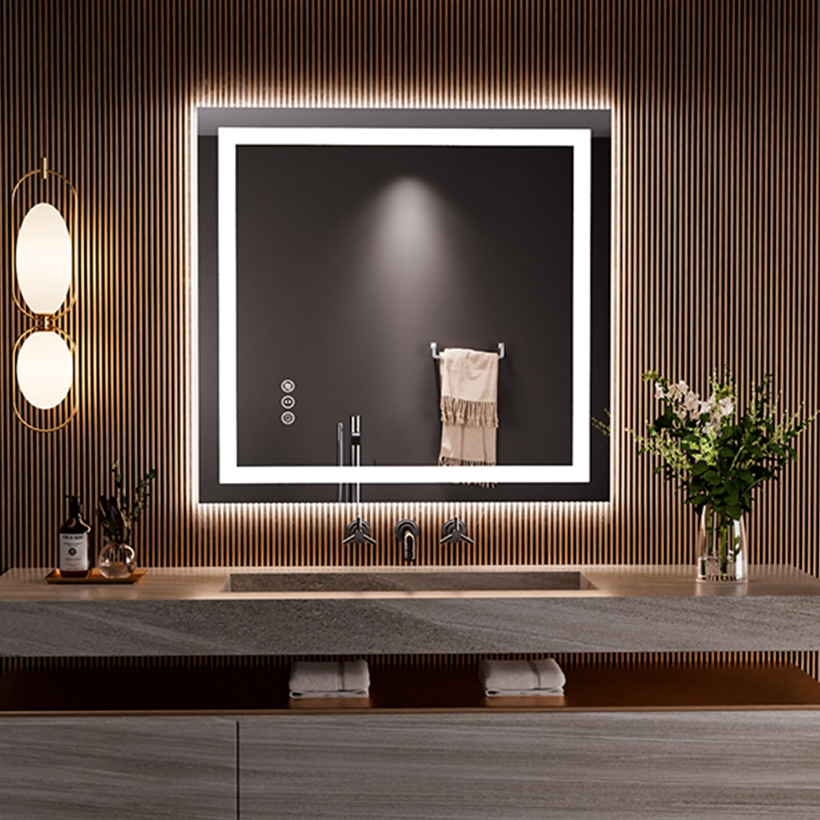 24×32 Front & Backlit LED Bathroom Vanity Mirror, Dimmable Anti-Fog Wall Mirror with Memory Shatterproof Tempered Glass ETL Listed