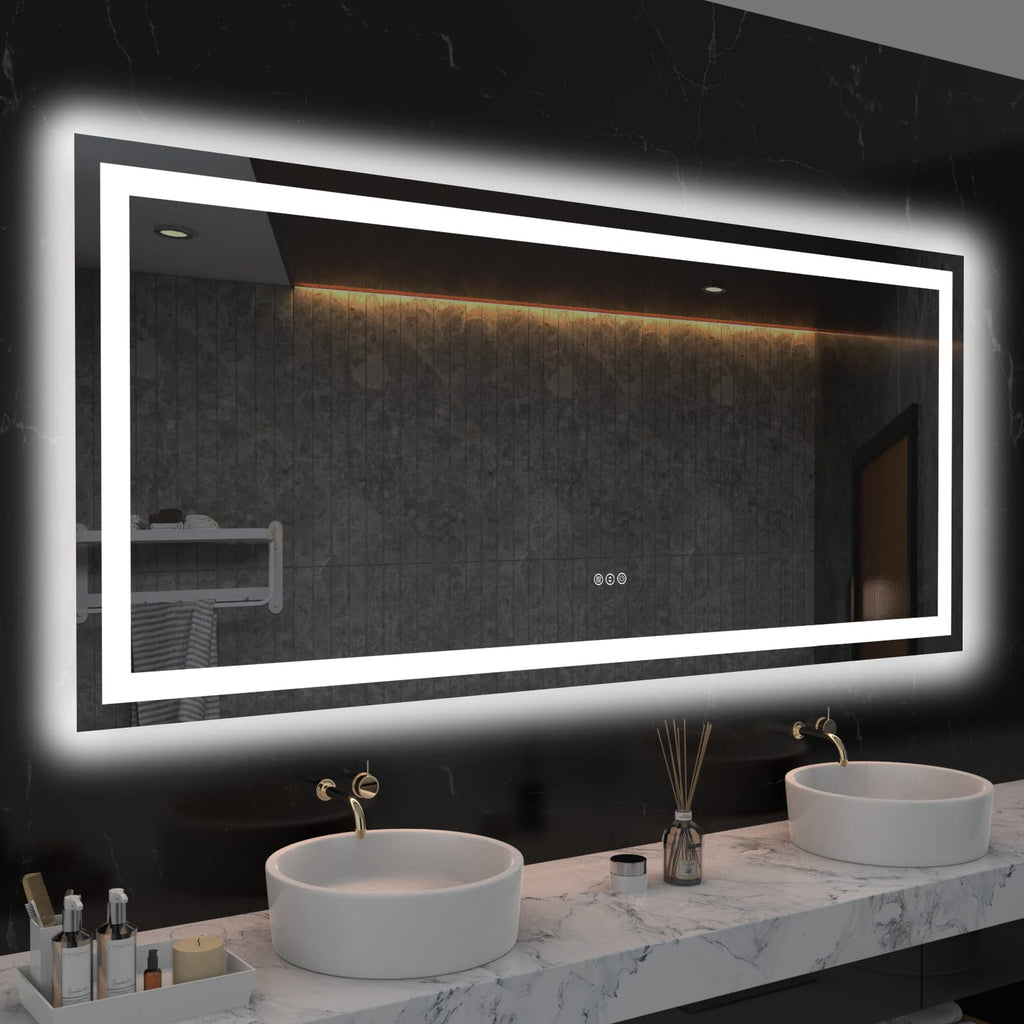 24×32 Front & Backlit LED Bathroom Vanity Mirror, Dimmable Anti-Fog Wall Mirror with Memory Shatterproof Tempered Glass ETL Listed