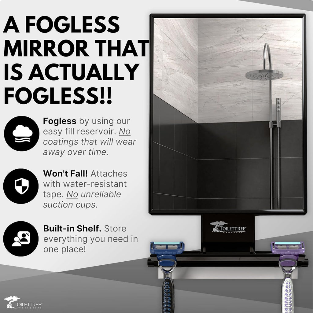 Tall Fogless Rustproof Shower Shaving Mirror Adjustable with Squeegee Impact Resistant Bathroom Accessory