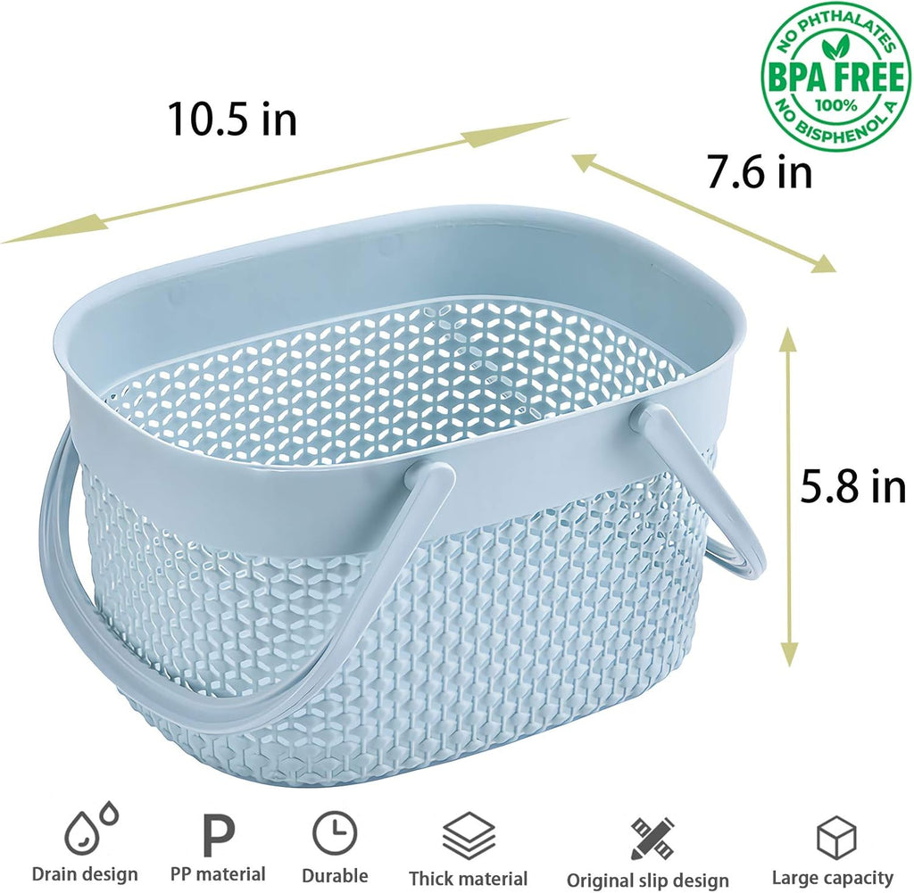Blue Portable Plastic Shower Caddy Basket with Handles Multi-Purpose Storage Tote for Dorm Gym Camp Kitchen Bathroom