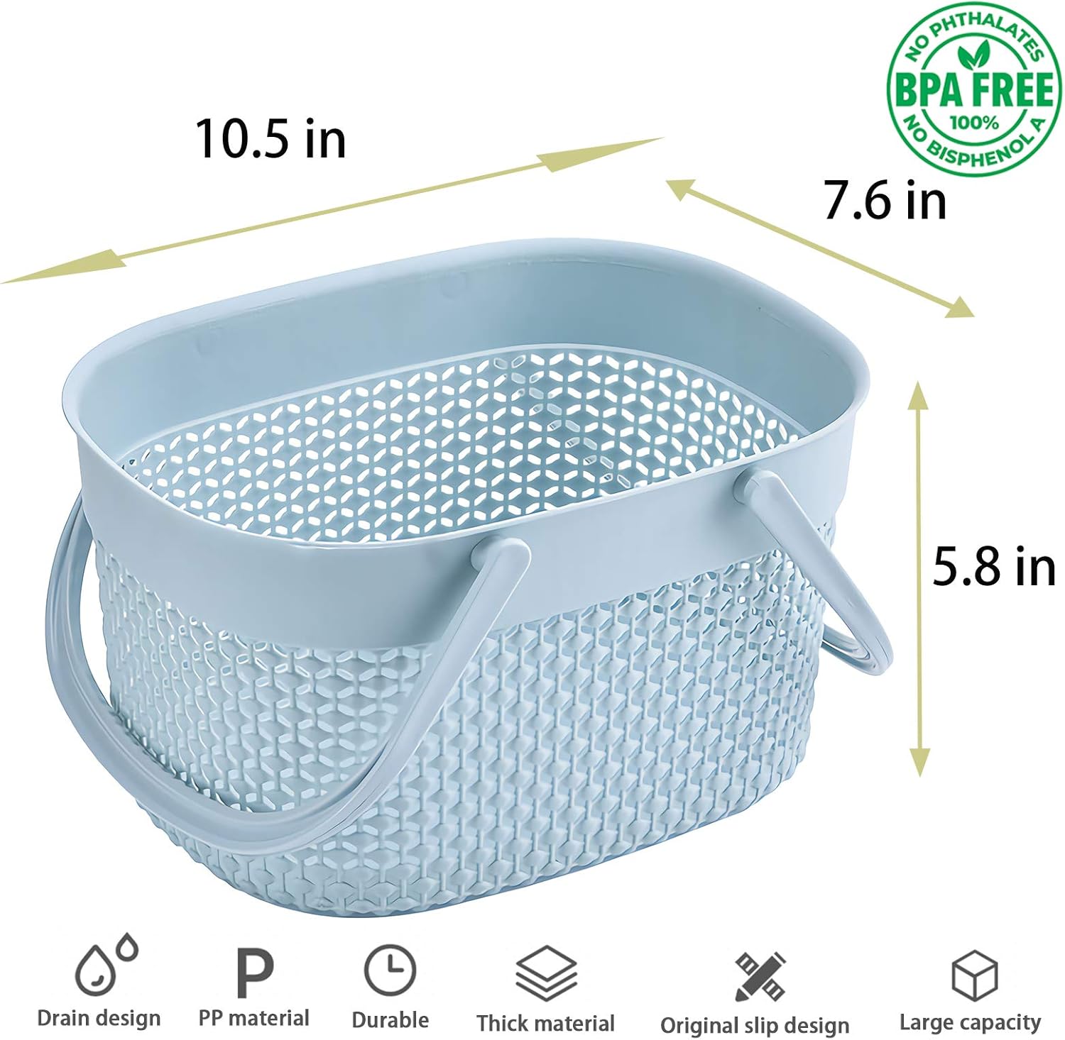 Blue Portable Plastic Shower Caddy Basket with Handles Multi-Purpose Storage Tote for Dorm Gym Camp Kitchen Bathroom