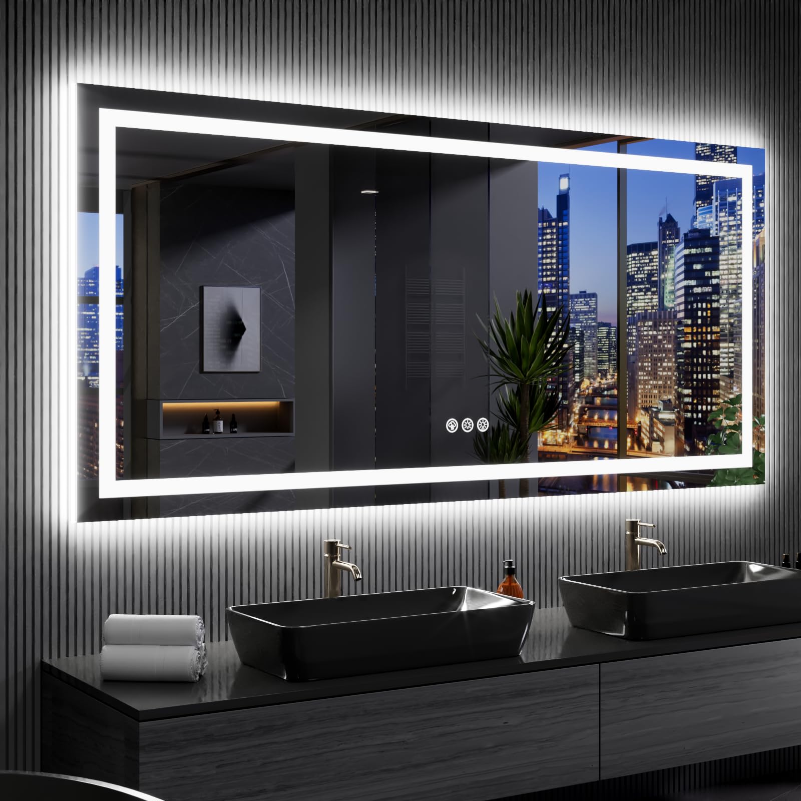 24×32 Front & Backlit LED Bathroom Vanity Mirror, Dimmable Anti-Fog Wall Mirror with Memory Shatterproof Tempered Glass ETL Listed