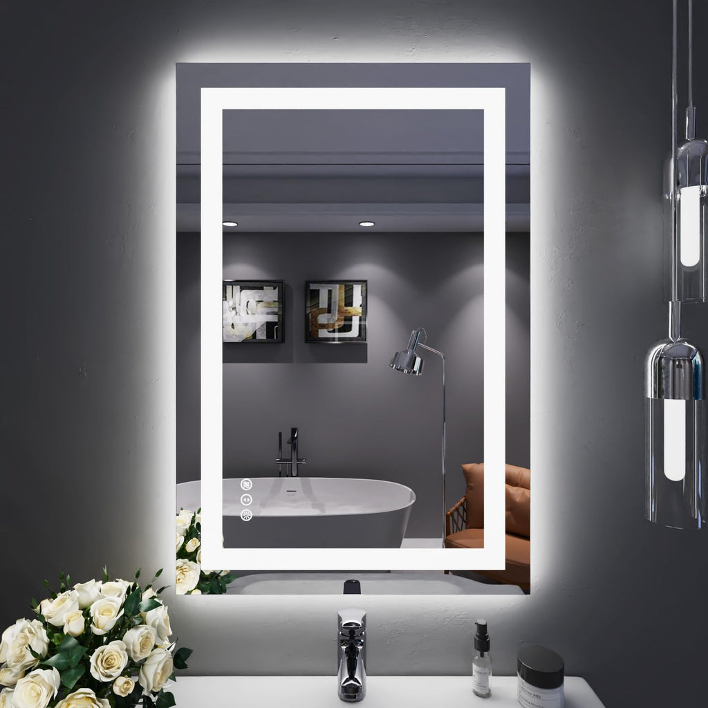 24×32 Front & Backlit LED Bathroom Vanity Mirror, Dimmable Anti-Fog Wall Mirror with Memory Shatterproof Tempered Glass ETL Listed