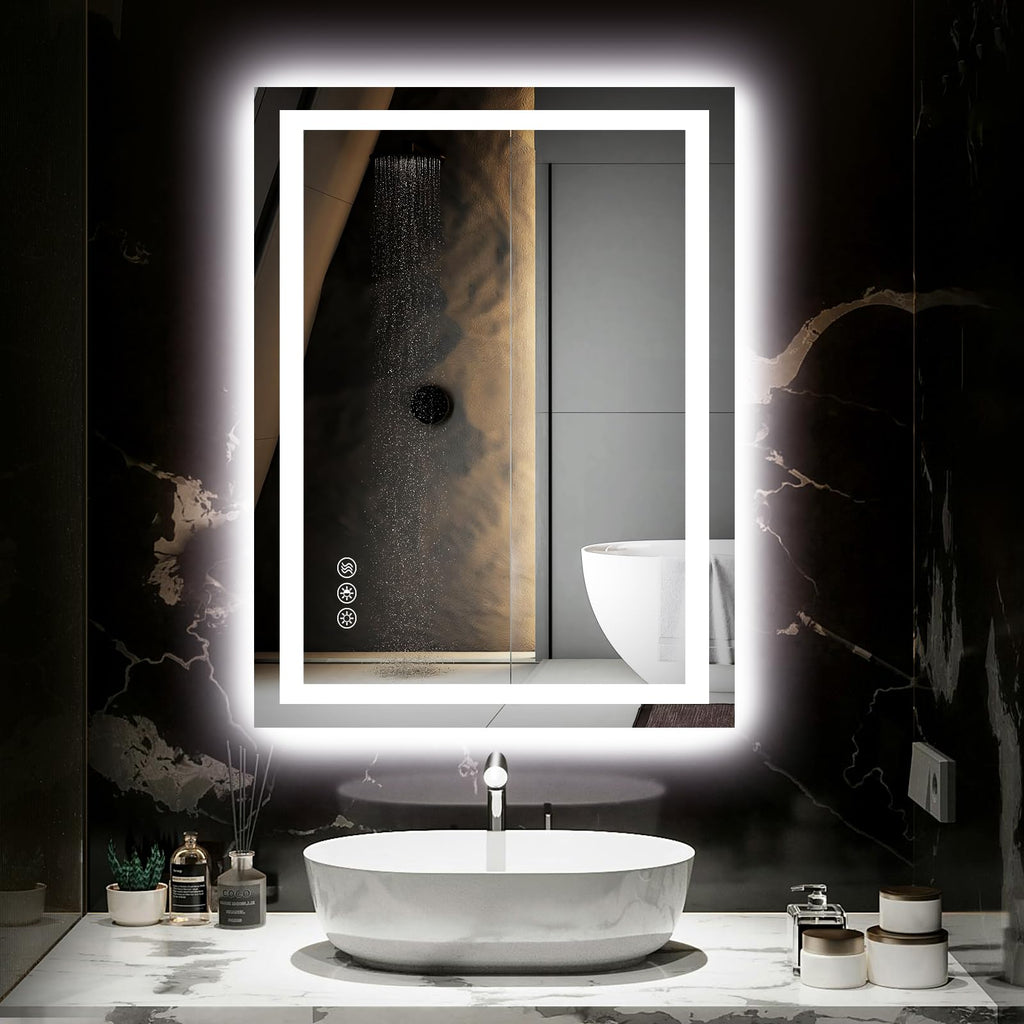 Hivone 40X32 LED Bathroom Mirror with Lights, Anti-Fog, Dimmable, Backlit + Front Lit, Smart Bathroom Vanity Mirror, Memory Function, Shatterproof, Tempered Glass (Horizontal/Vertical)