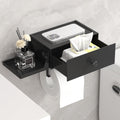 Lifewit Plastic Toilet Paper Holder with Shelf and Drawer, Screw or Adhesive Wall Mount Tissue Roll Storage, Sturdy Bathroom Wipes Dispenser Organizer, Black, 1 Pack