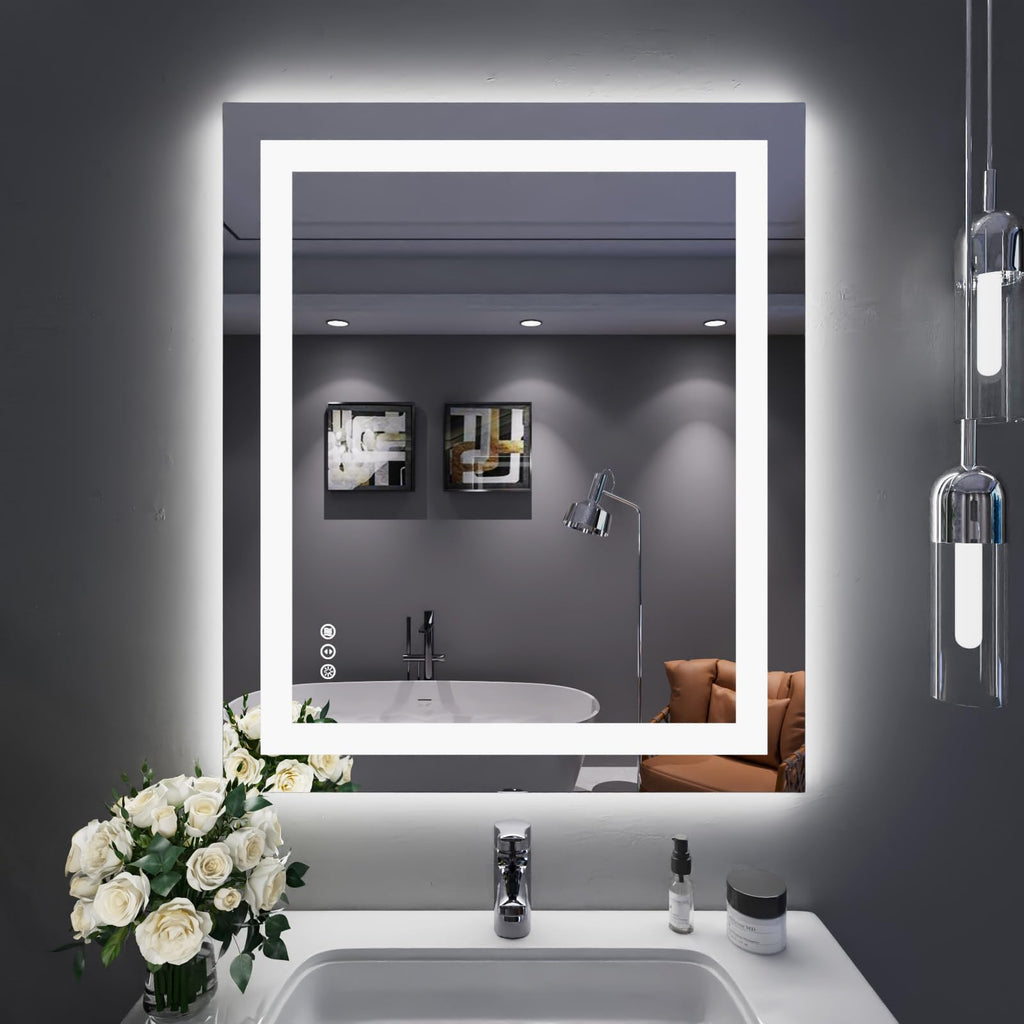 24×32 Front & Backlit LED Bathroom Vanity Mirror, Dimmable Anti-Fog Wall Mirror with Memory Shatterproof Tempered Glass ETL Listed