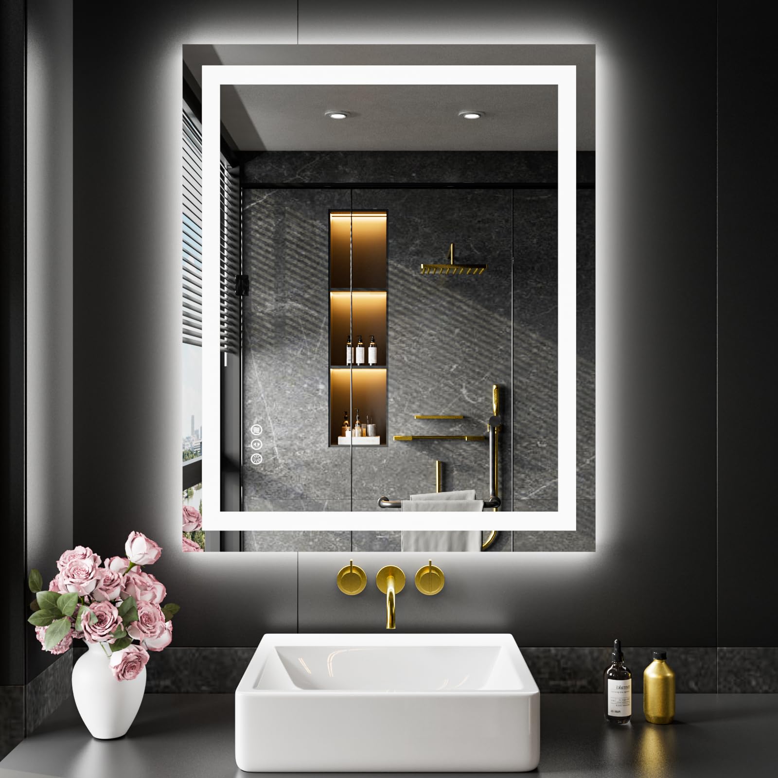 24×32 Front & Backlit LED Bathroom Vanity Mirror, Dimmable Anti-Fog Wall Mirror with Memory Shatterproof Tempered Glass ETL Listed