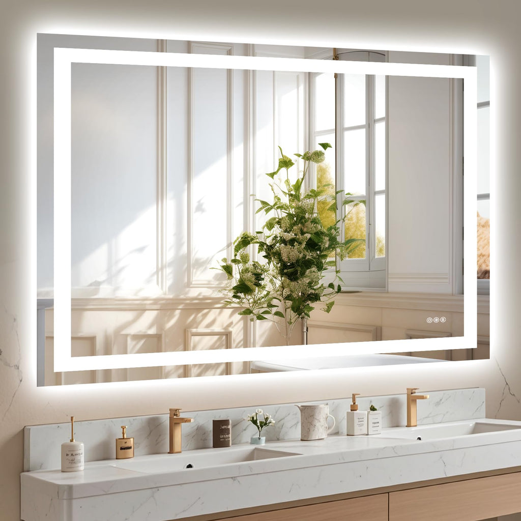 Hivone 40X32 LED Bathroom Mirror with Lights, Anti-Fog, Dimmable, Backlit + Front Lit, Smart Bathroom Vanity Mirror, Memory Function, Shatterproof, Tempered Glass (Horizontal/Vertical)