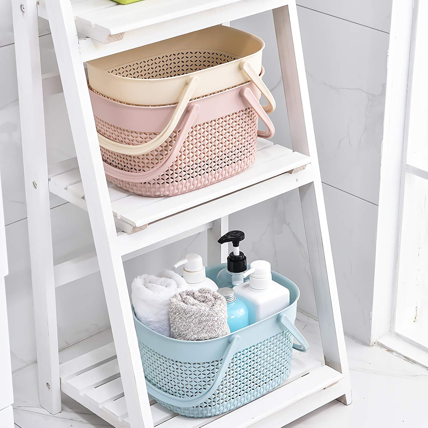 Blue Portable Plastic Shower Caddy Basket with Handles Multi-Purpose Storage Tote for Dorm Gym Camp Kitchen Bathroom