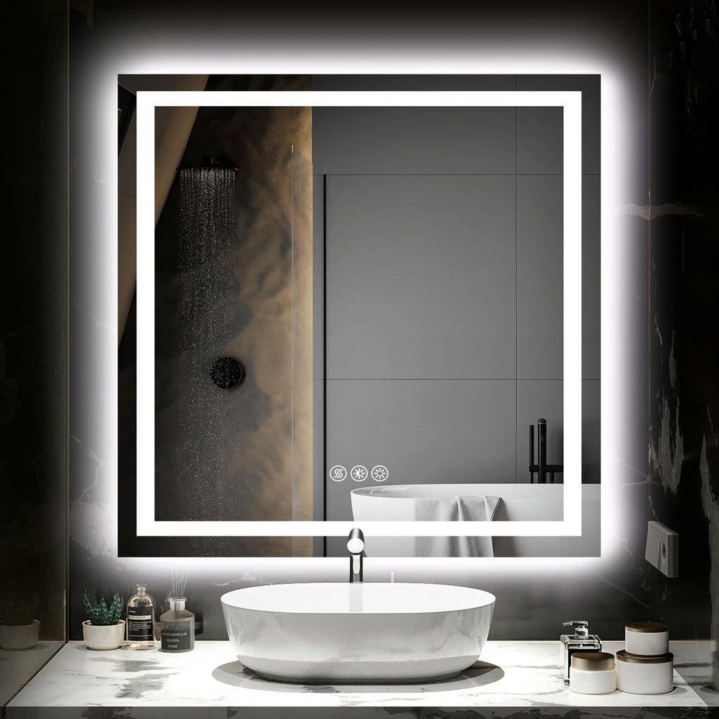 Hivone 40X32 LED Bathroom Mirror with Lights, Anti-Fog, Dimmable, Backlit + Front Lit, Smart Bathroom Vanity Mirror, Memory Function, Shatterproof, Tempered Glass (Horizontal/Vertical)