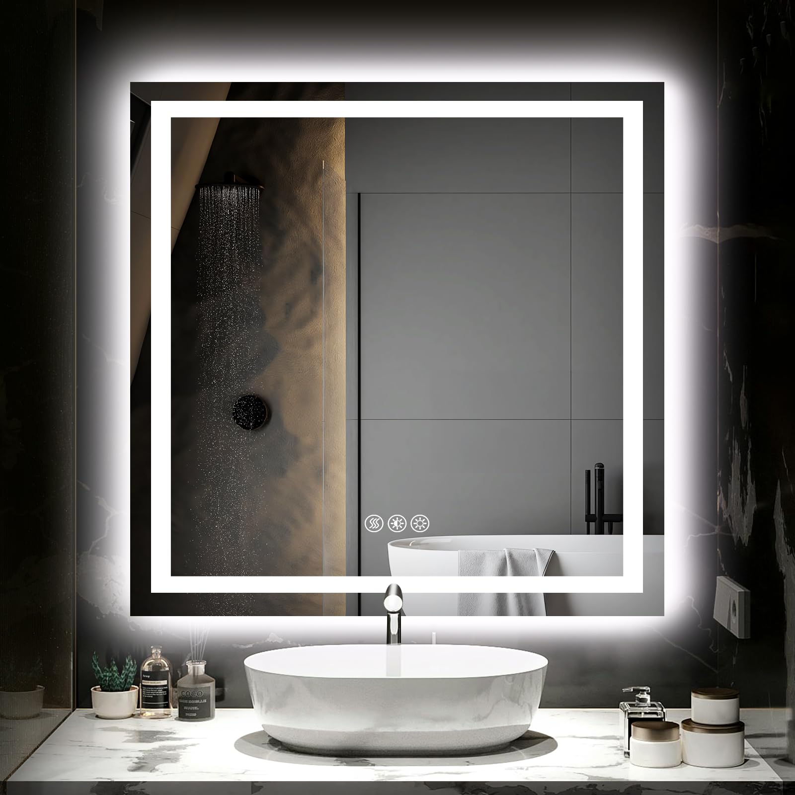 Hivone 40X32 LED Bathroom Mirror with Lights, Anti-Fog, Dimmable, Backlit + Front Lit, Smart Bathroom Vanity Mirror, Memory Function, Shatterproof, Tempered Glass (Horizontal/Vertical)