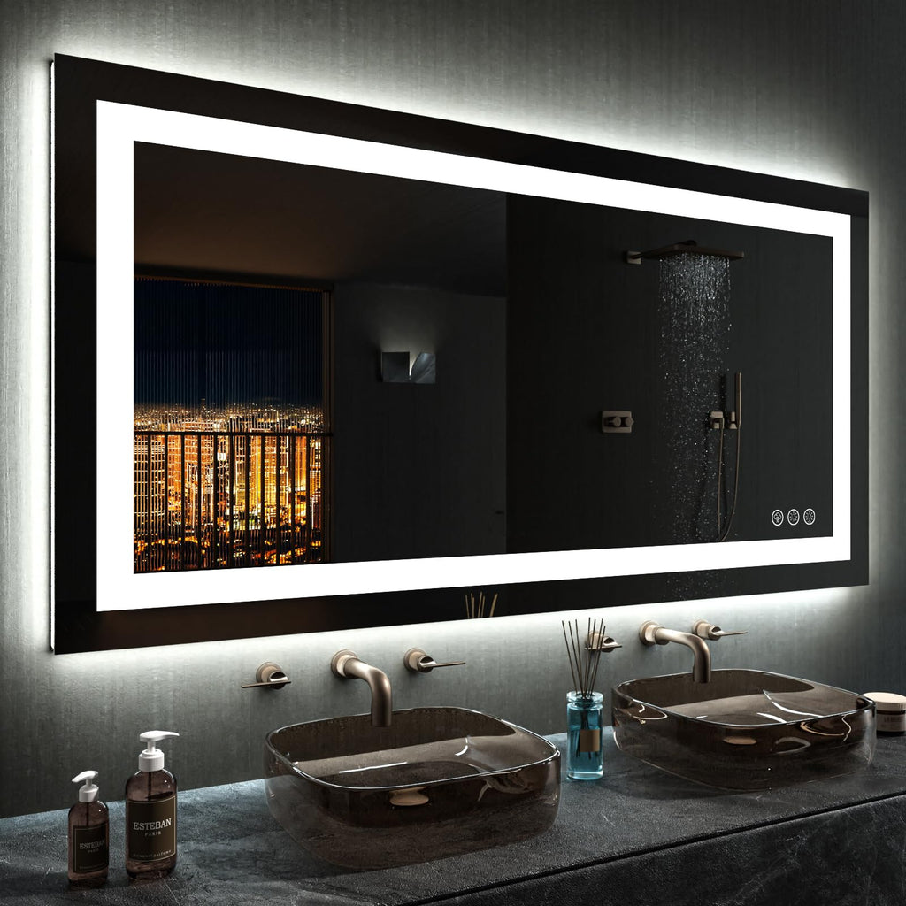 24×32 Front & Backlit LED Bathroom Vanity Mirror, Dimmable Anti-Fog Wall Mirror with Memory Shatterproof Tempered Glass ETL Listed