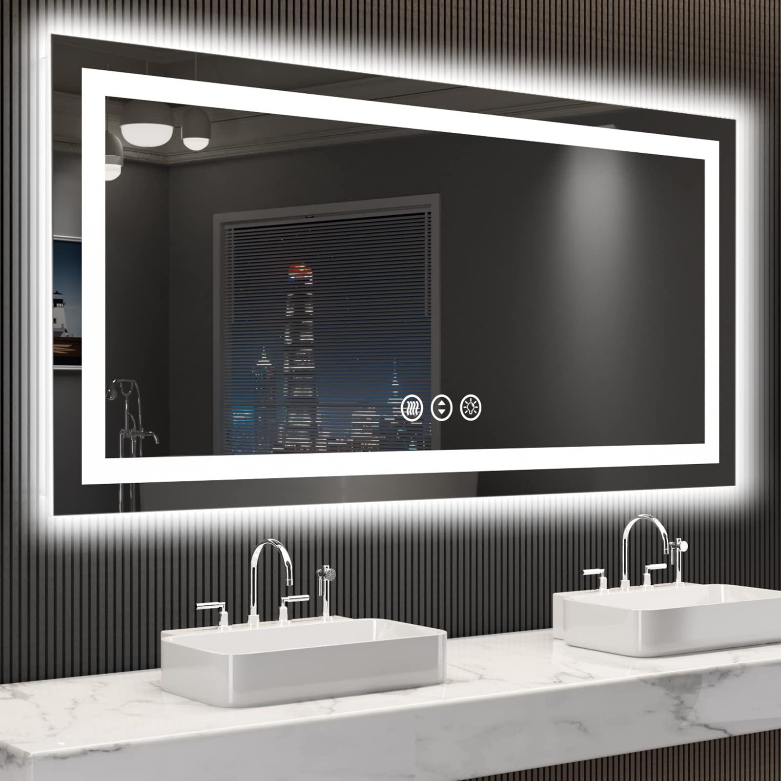 24×32 Front & Backlit LED Bathroom Vanity Mirror, Dimmable Anti-Fog Wall Mirror with Memory Shatterproof Tempered Glass ETL Listed