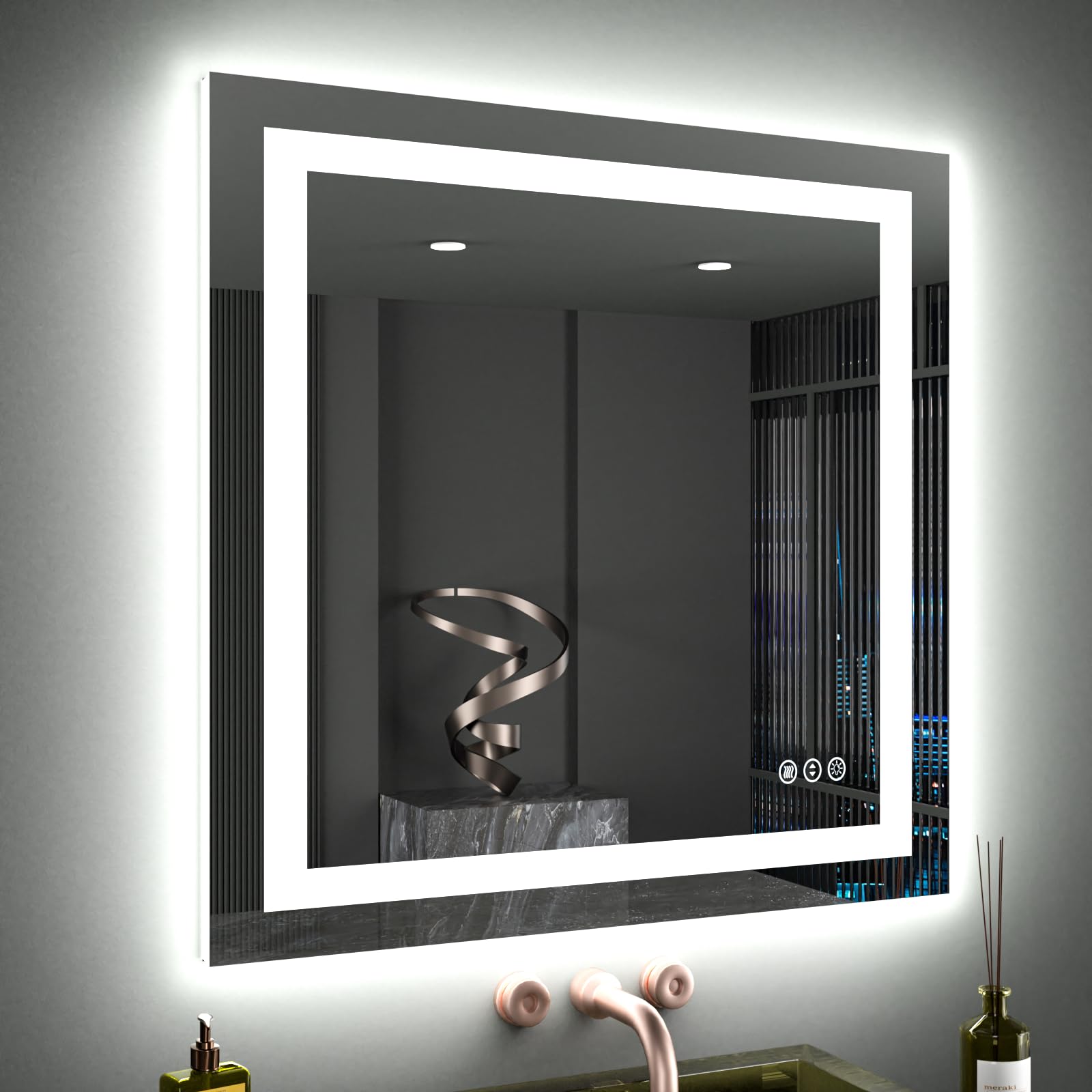 24×32 Front & Backlit LED Bathroom Vanity Mirror, Dimmable Anti-Fog Wall Mirror with Memory Shatterproof Tempered Glass ETL Listed