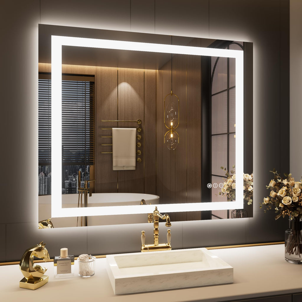 24×32 Front & Backlit LED Bathroom Vanity Mirror, Dimmable Anti-Fog Wall Mirror with Memory Shatterproof Tempered Glass ETL Listed
