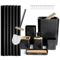 CERBIOR Bathroom Accessories Set 6 Piece Bamboo Bath Ensemble Includes Soap Dispenser, Toothbrush Holder, Toothbrush Cup, Soap Dish for Decorative Countertop and Housewarming Gift (Black)