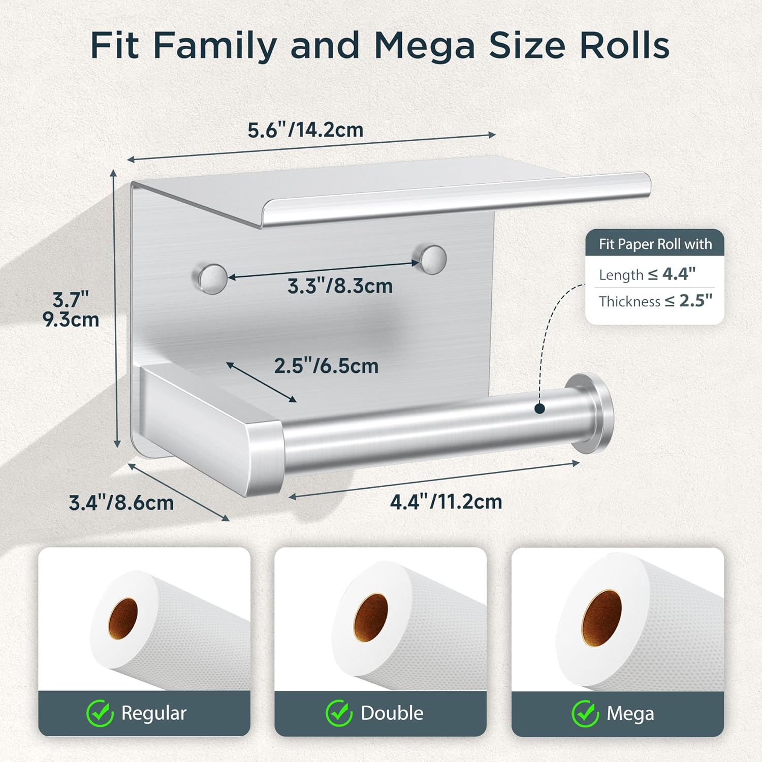 FORIOUS Toilet Paper Holder with Shelf, Adhesive or Screw Wall Mount Toilet Roll Holder for Bathroom, Rustproof 304 Stainless Steel Commercial Toilet Tissue Holder with Storage, Brushed Nickel