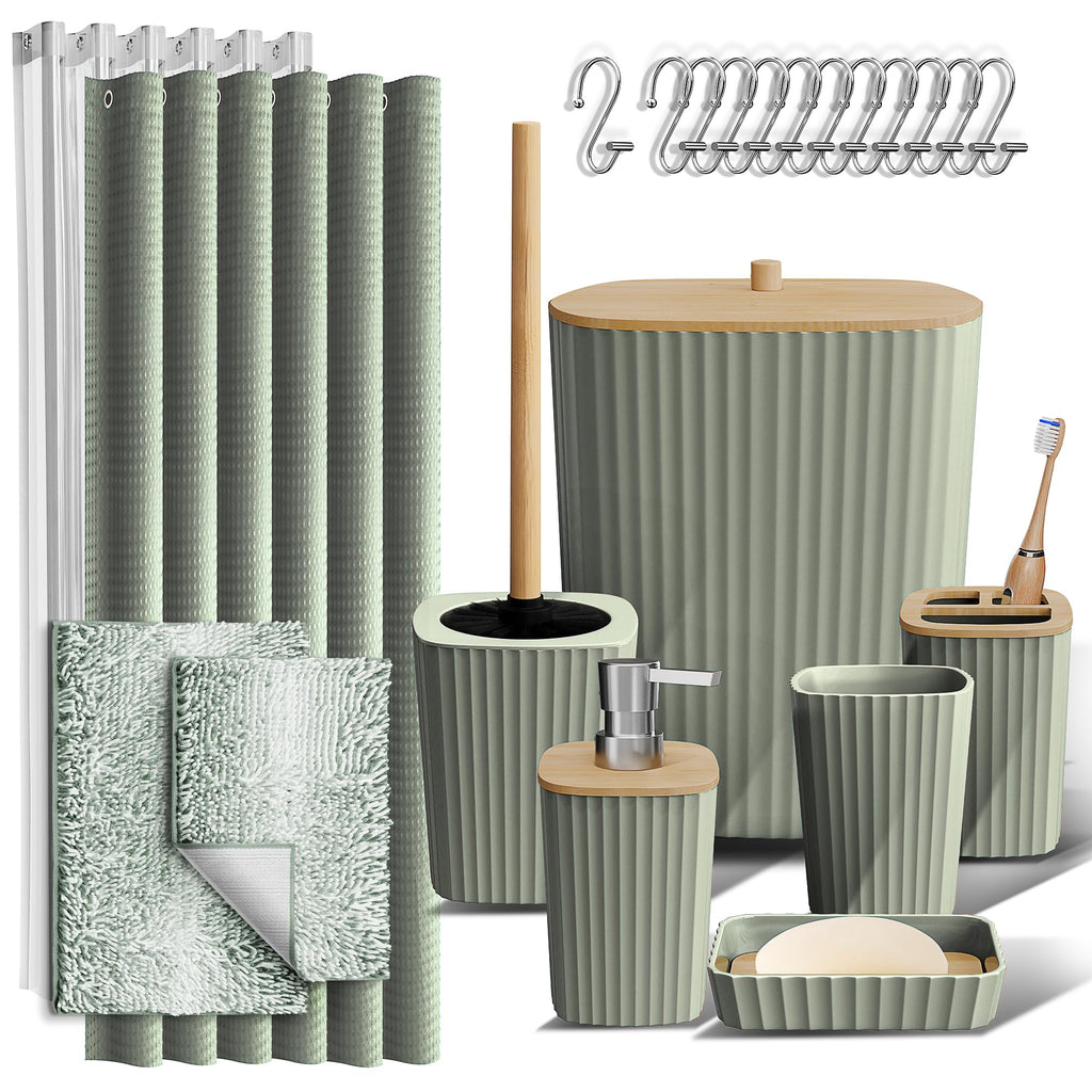 Clara Clark Bathroom Accessories Set - Bathroom Set, Bathroom Accessory Set, Shower Curtain Set, Toilet Brush, Trash Can & Soap Dispenser - Navy - 20PC