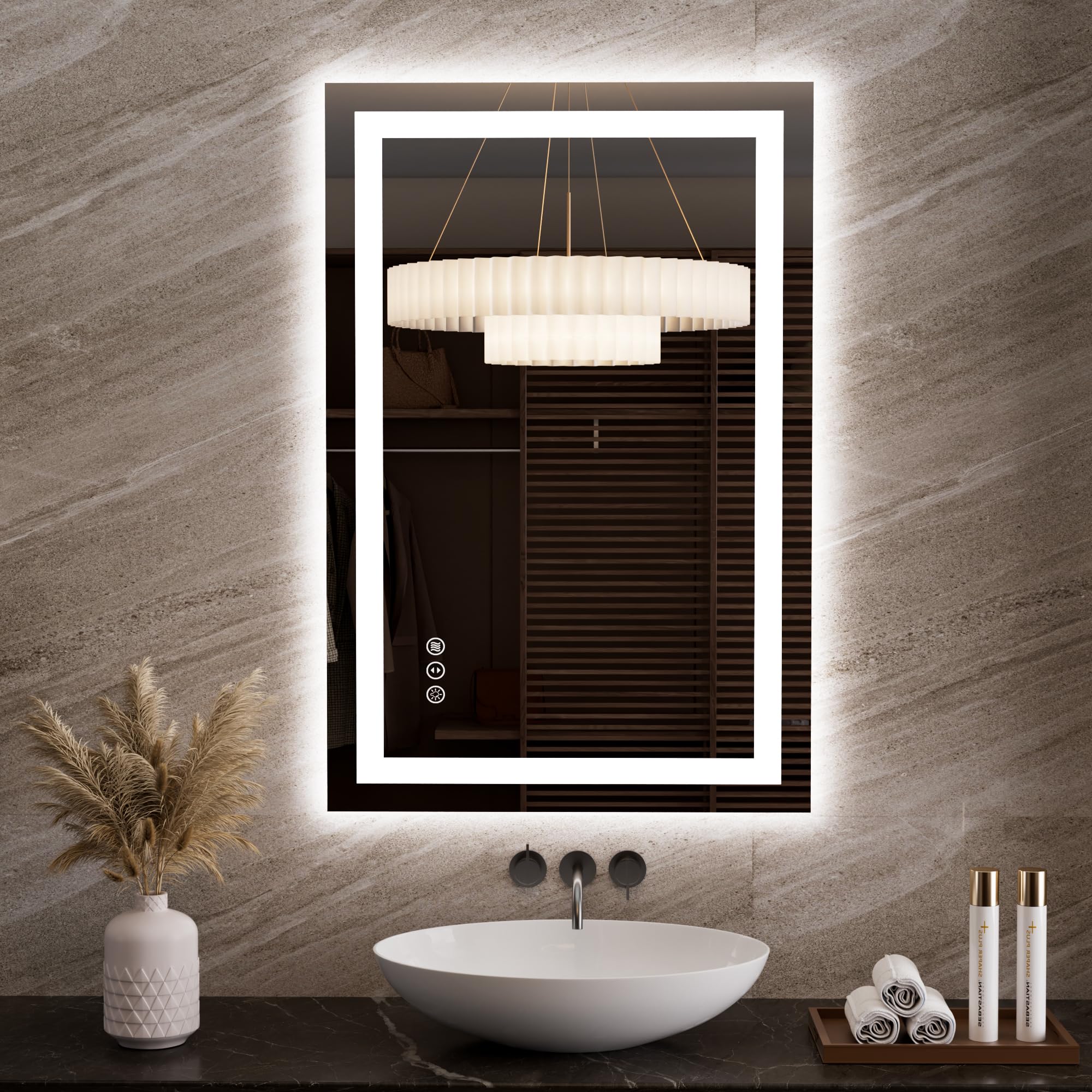 24×32 Front & Backlit LED Bathroom Vanity Mirror, Dimmable Anti-Fog Wall Mirror with Memory Shatterproof Tempered Glass ETL Listed