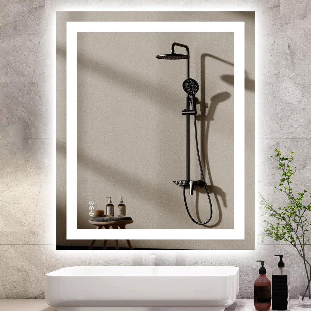 Hivone 40X32 LED Bathroom Mirror with Lights, Anti-Fog, Dimmable, Backlit + Front Lit, Smart Bathroom Vanity Mirror, Memory Function, Shatterproof, Tempered Glass (Horizontal/Vertical)