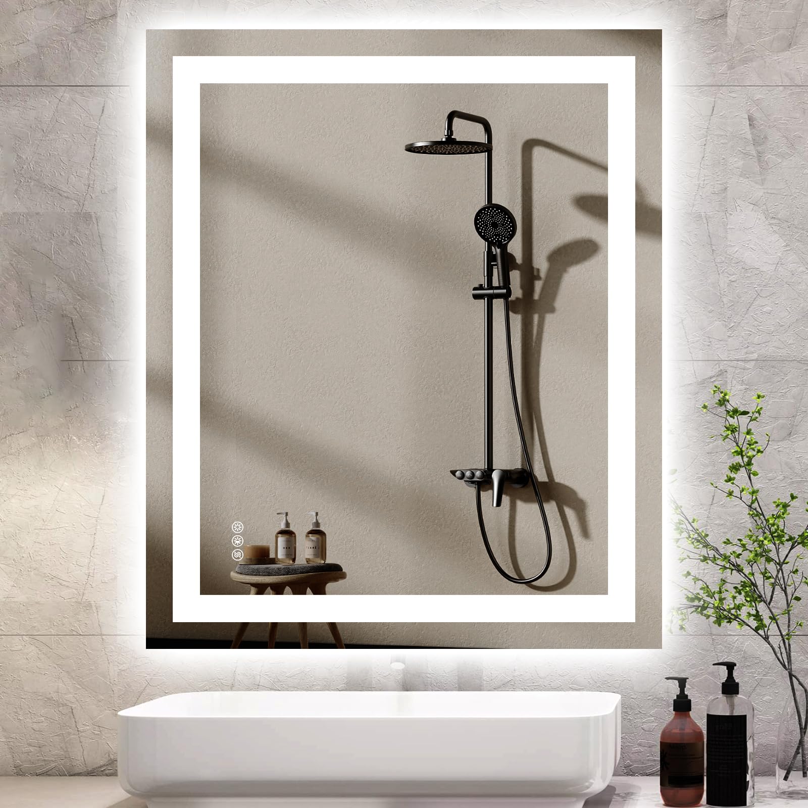Hivone 40X32 LED Bathroom Mirror with Lights, Anti-Fog, Dimmable, Backlit + Front Lit, Smart Bathroom Vanity Mirror, Memory Function, Shatterproof, Tempered Glass (Horizontal/Vertical)