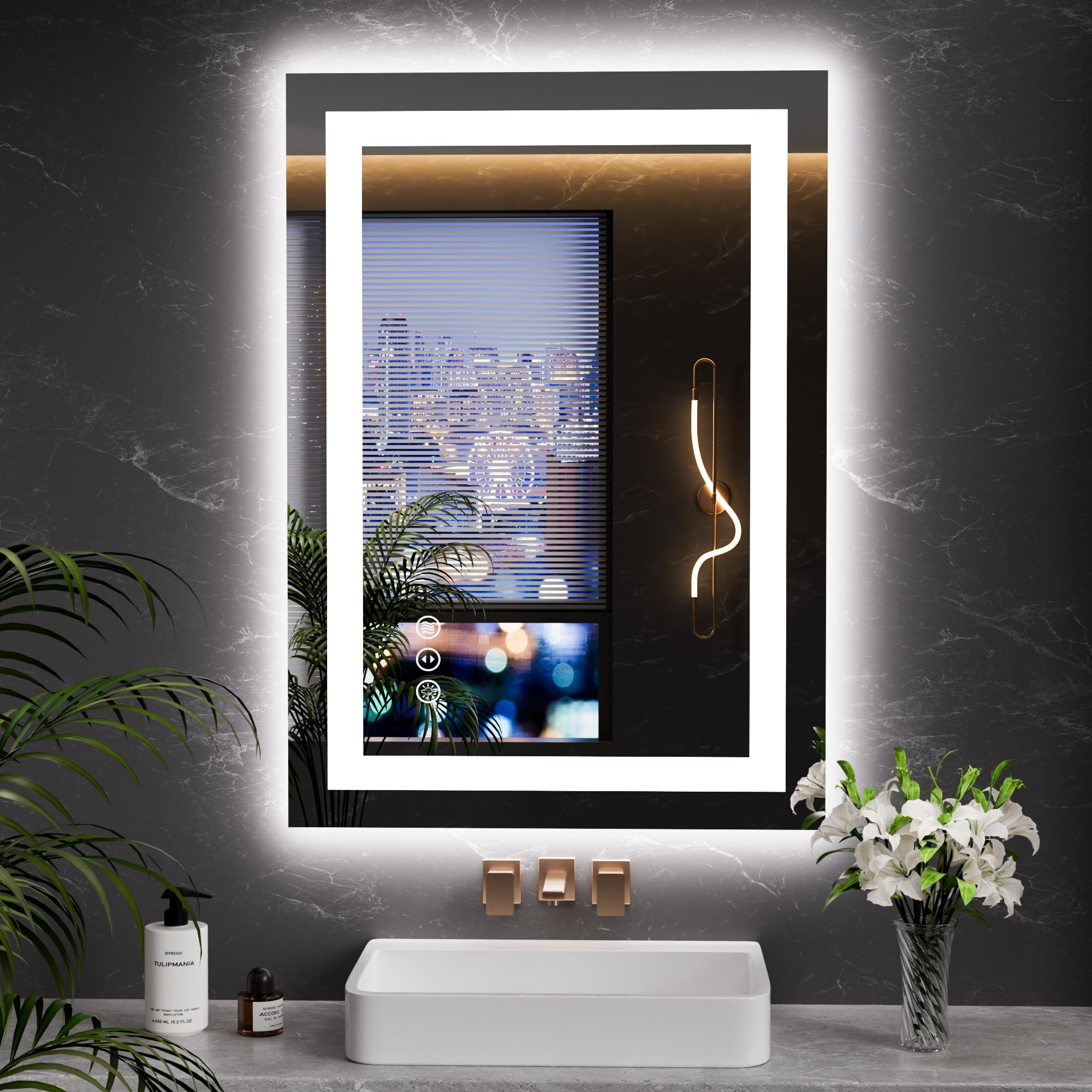 24×32 Front & Backlit LED Bathroom Vanity Mirror, Dimmable Anti-Fog Wall Mirror with Memory Shatterproof Tempered Glass ETL Listed