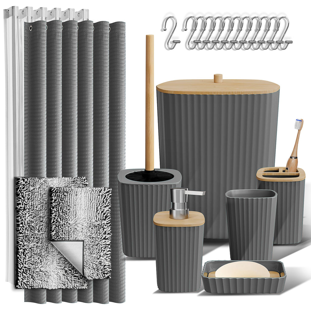 Clara Clark Bathroom Accessories Set - Bathroom Set, Bathroom Accessory Set, Shower Curtain Set, Toilet Brush, Trash Can & Soap Dispenser - Navy - 20PC