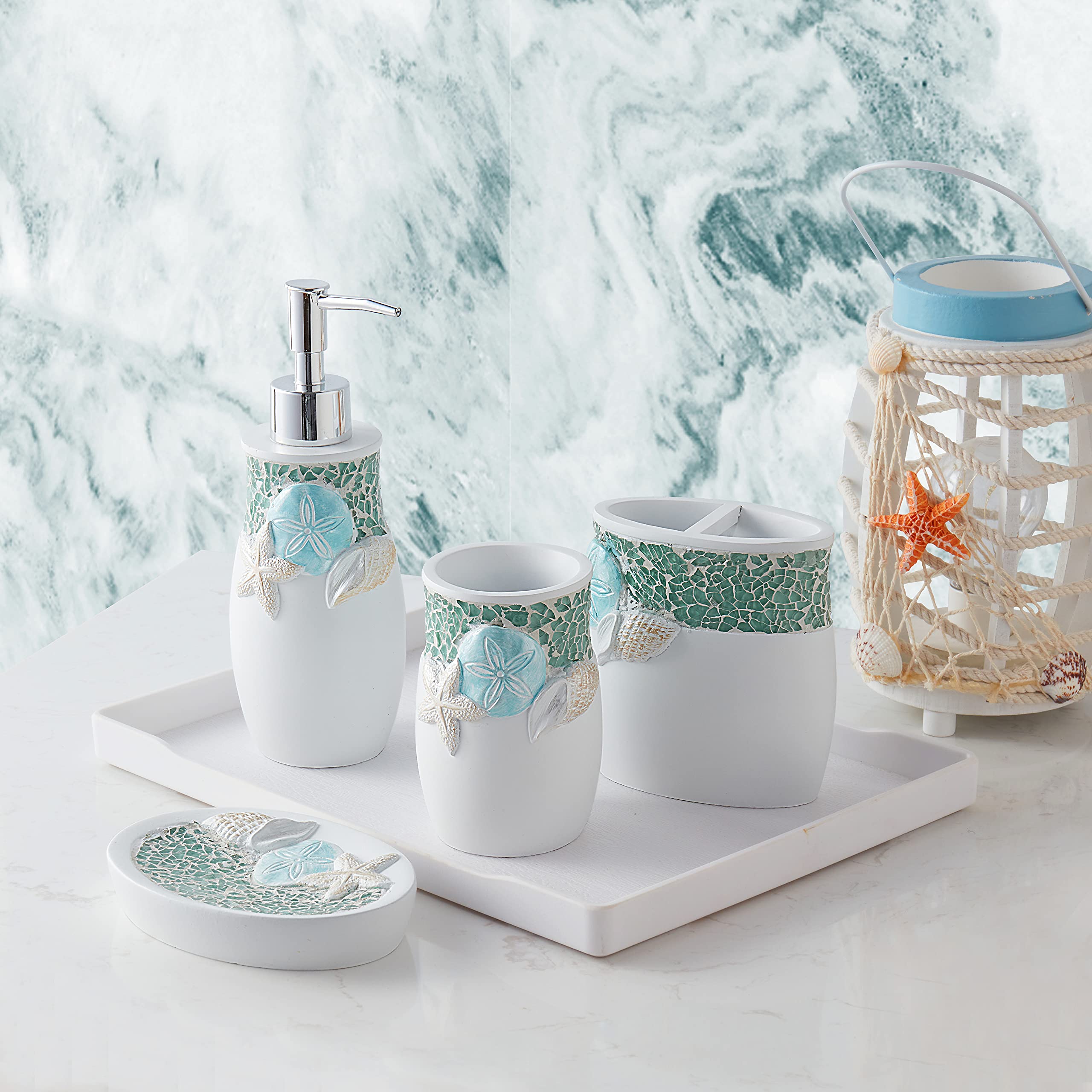 Sweet Home Collection 4-Piece Beach Life Modern Bathroom Accessory Set Bath Shower Tub Decor