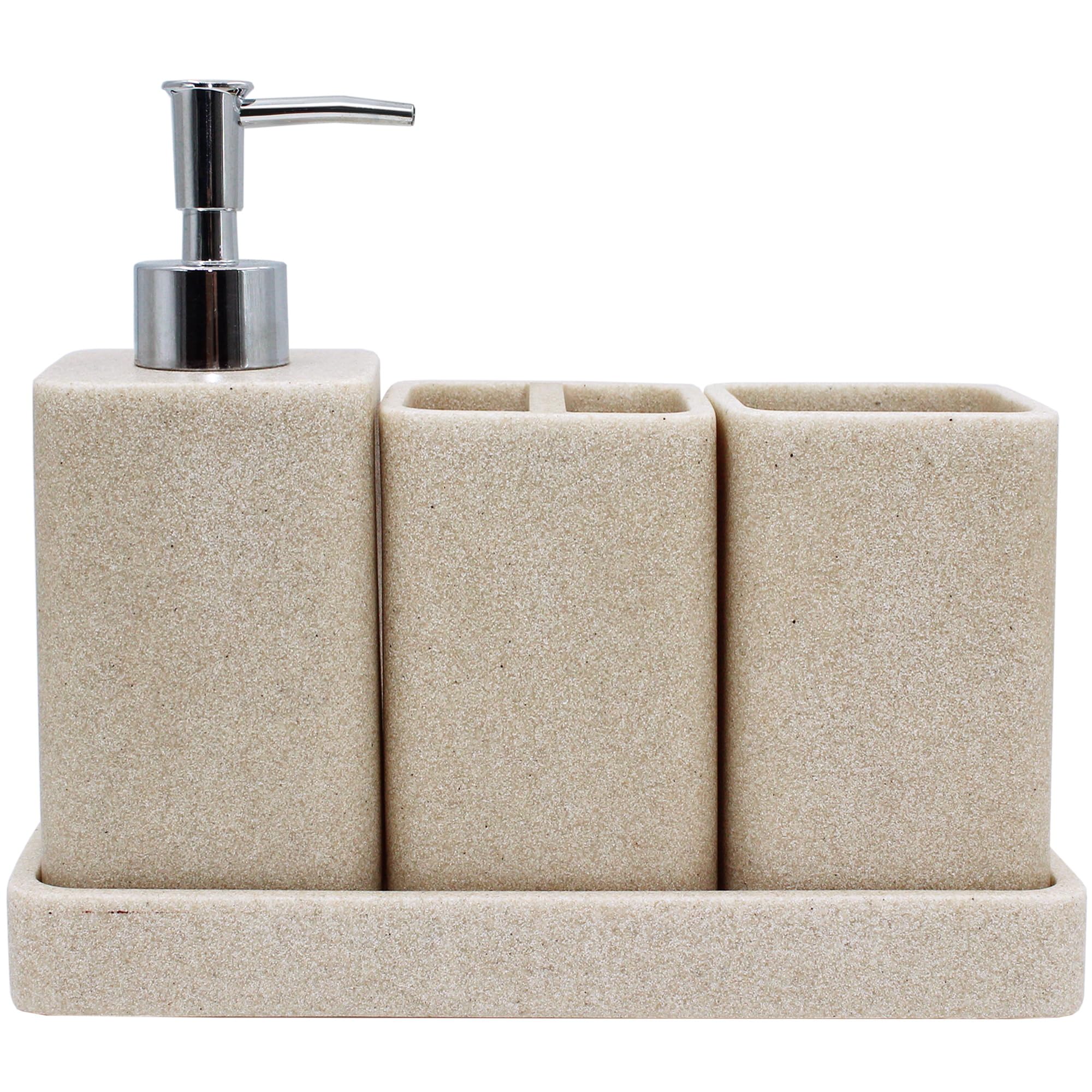 YMXYJM Bathroom Accessories Set, 4 Pcs Bathroom Accessory Set, Soap Dispenser, Toothbrush Holder, Qtip Holder Set, Bathroom Sets Complete, Bathroom Sink Set for Modern Home Decor, White