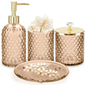 Haturi Bathroom Accessories Set, 4Pcs Sage Green Glass Bathroom Set Complete w/Bathroom Soap Dispenser Set, Toothbrush Holder, Qtip Holder, Soap Dish, Green Bathroom Decor, Gift for Home Apartment