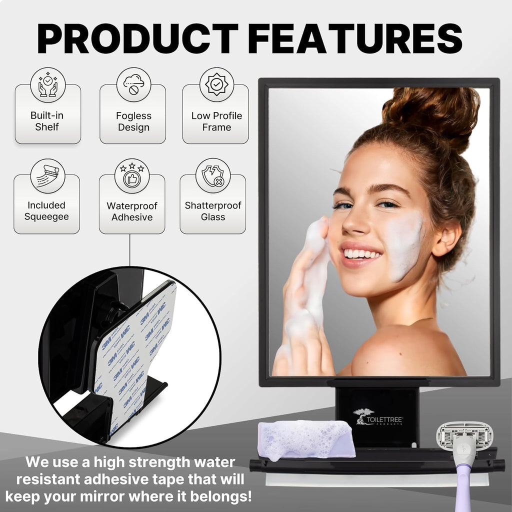 Tall Fogless Rustproof Shower Shaving Mirror Adjustable with Squeegee Impact Resistant Bathroom Accessory