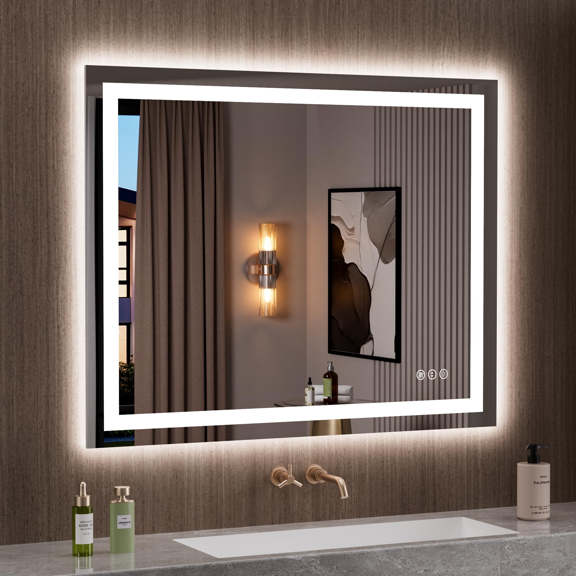 24×32 Front & Backlit LED Bathroom Vanity Mirror, Dimmable Anti-Fog Wall Mirror with Memory Shatterproof Tempered Glass ETL Listed