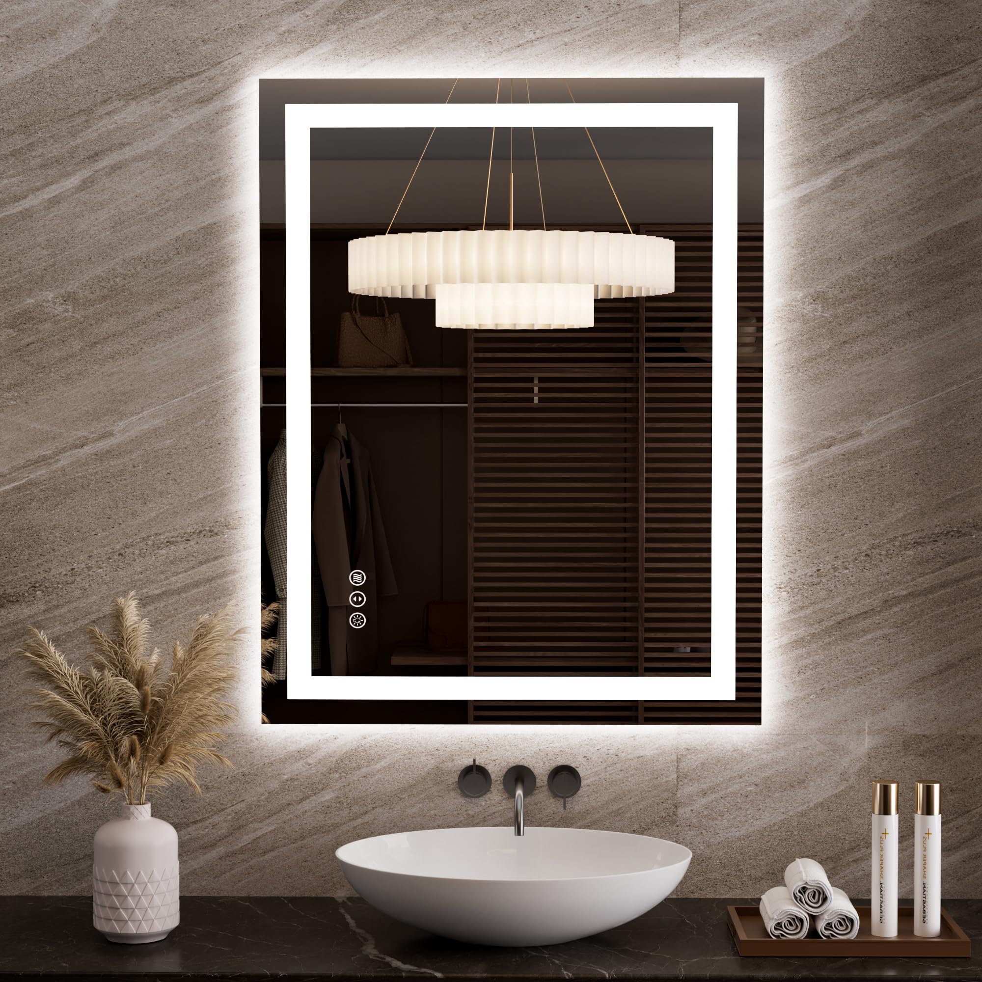 24×32 Front & Backlit LED Bathroom Vanity Mirror, Dimmable Anti-Fog Wall Mirror with Memory Shatterproof Tempered Glass ETL Listed