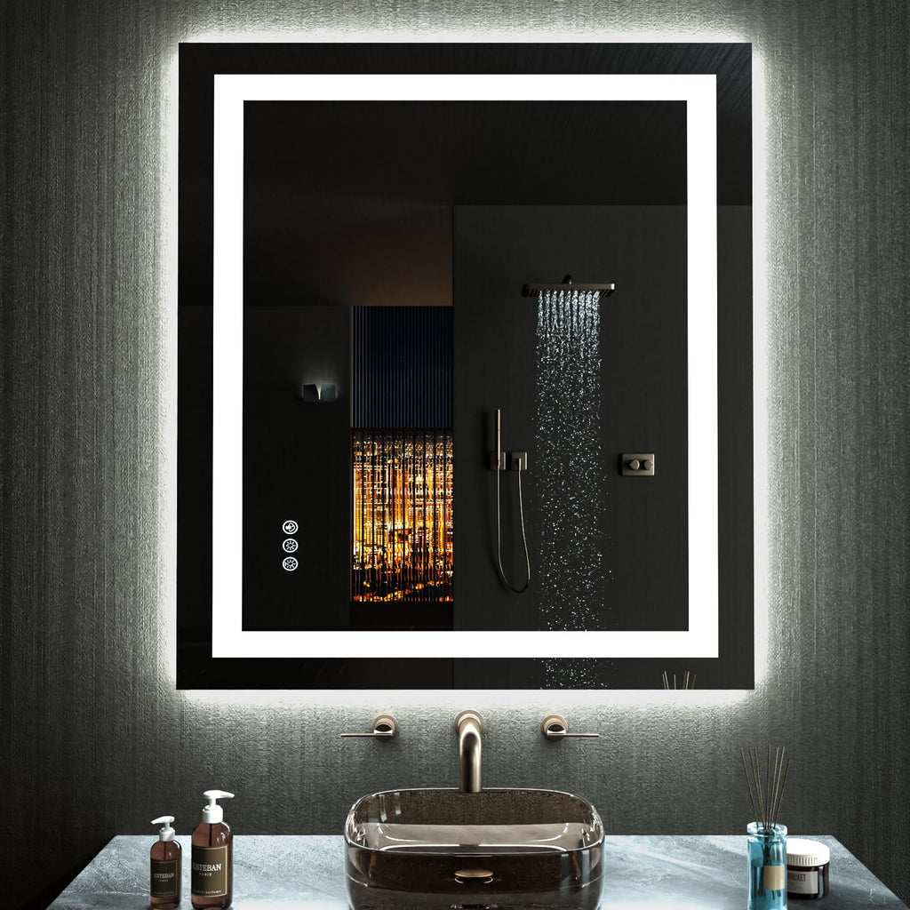 24×32 Front & Backlit LED Bathroom Vanity Mirror, Dimmable Anti-Fog Wall Mirror with Memory Shatterproof Tempered Glass ETL Listed