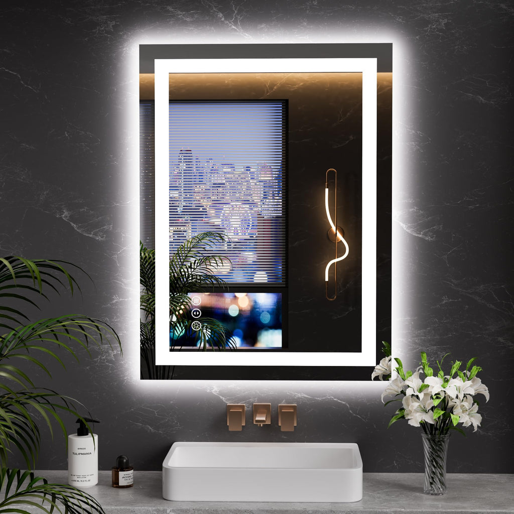 24×32 Front & Backlit LED Bathroom Vanity Mirror, Dimmable Anti-Fog Wall Mirror with Memory Shatterproof Tempered Glass ETL Listed