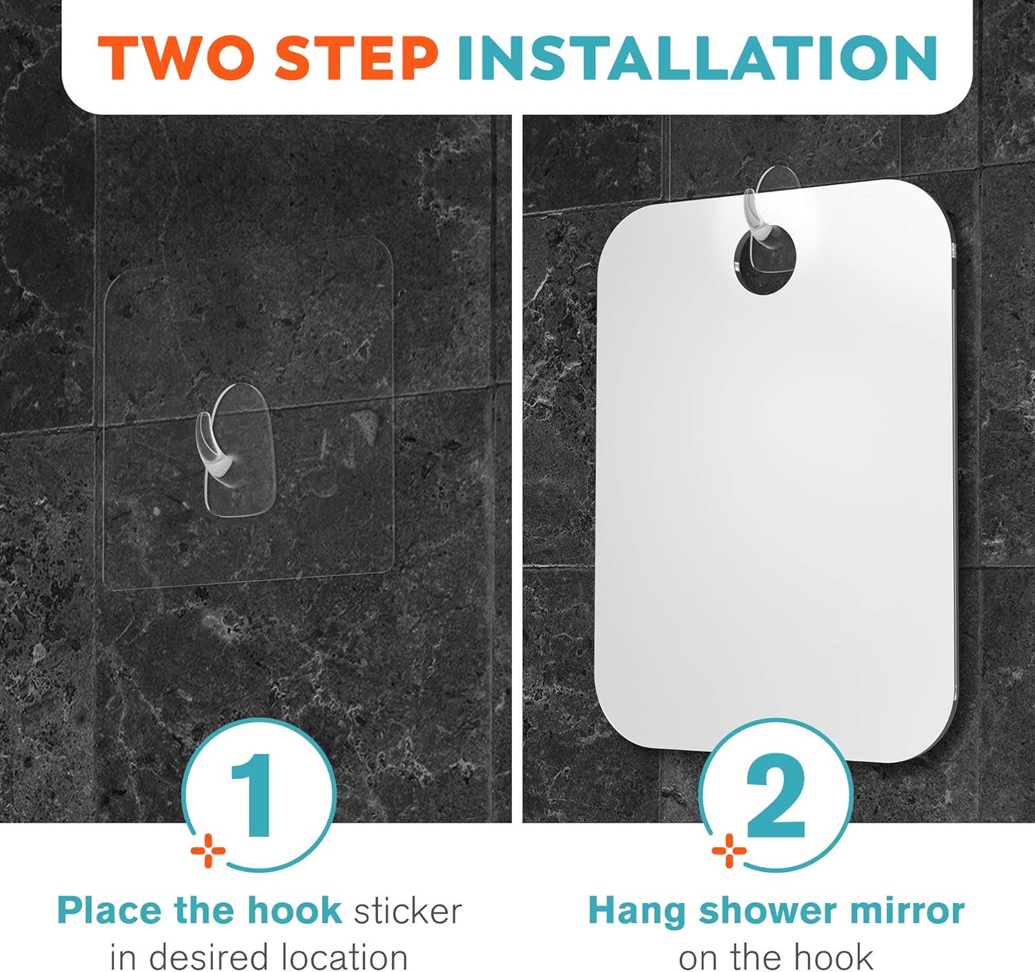HONEYBULL Fogless Shower Mirror for Shaving – Anti-Fog Acrylic Mirror with Razor Holder, No-Drill Wall Mount, Flat Design for Steam Showers, Medium 6x8in