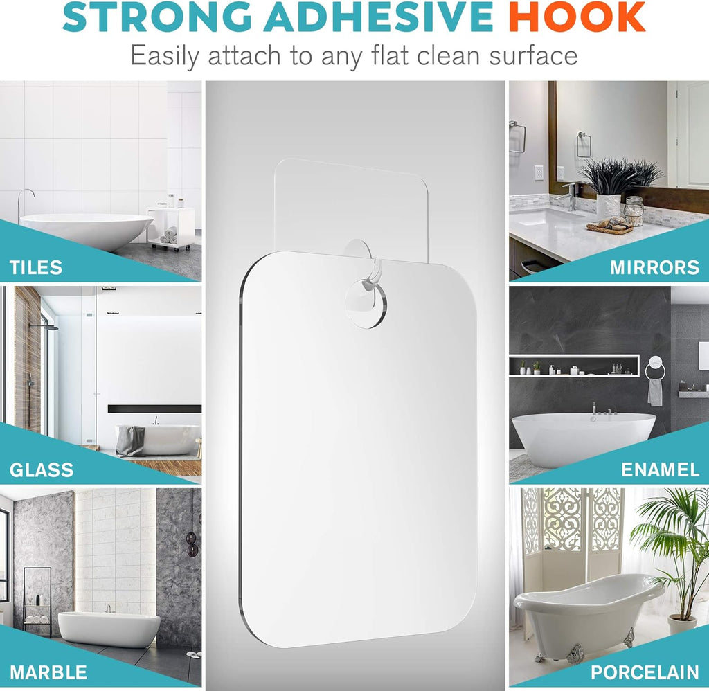 HONEYBULL Fogless Shower Mirror for Shaving – Anti-Fog Acrylic Mirror with Razor Holder, No-Drill Wall Mount, Flat Design for Steam Showers, Medium 6x8in